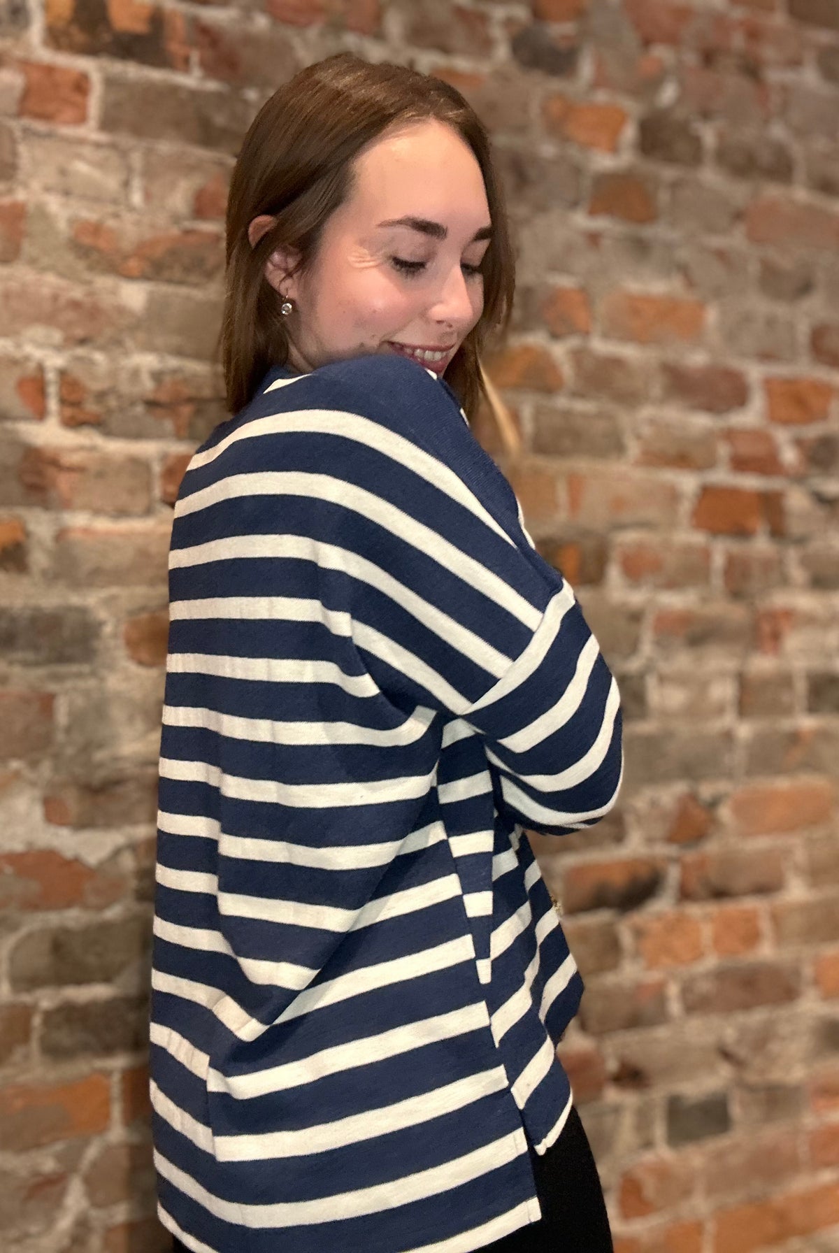 Simone Navy Striped Half-Zip-She & Sky-The Funky Zebra Ames, Women's Fashion Boutique in Ames, Iowa