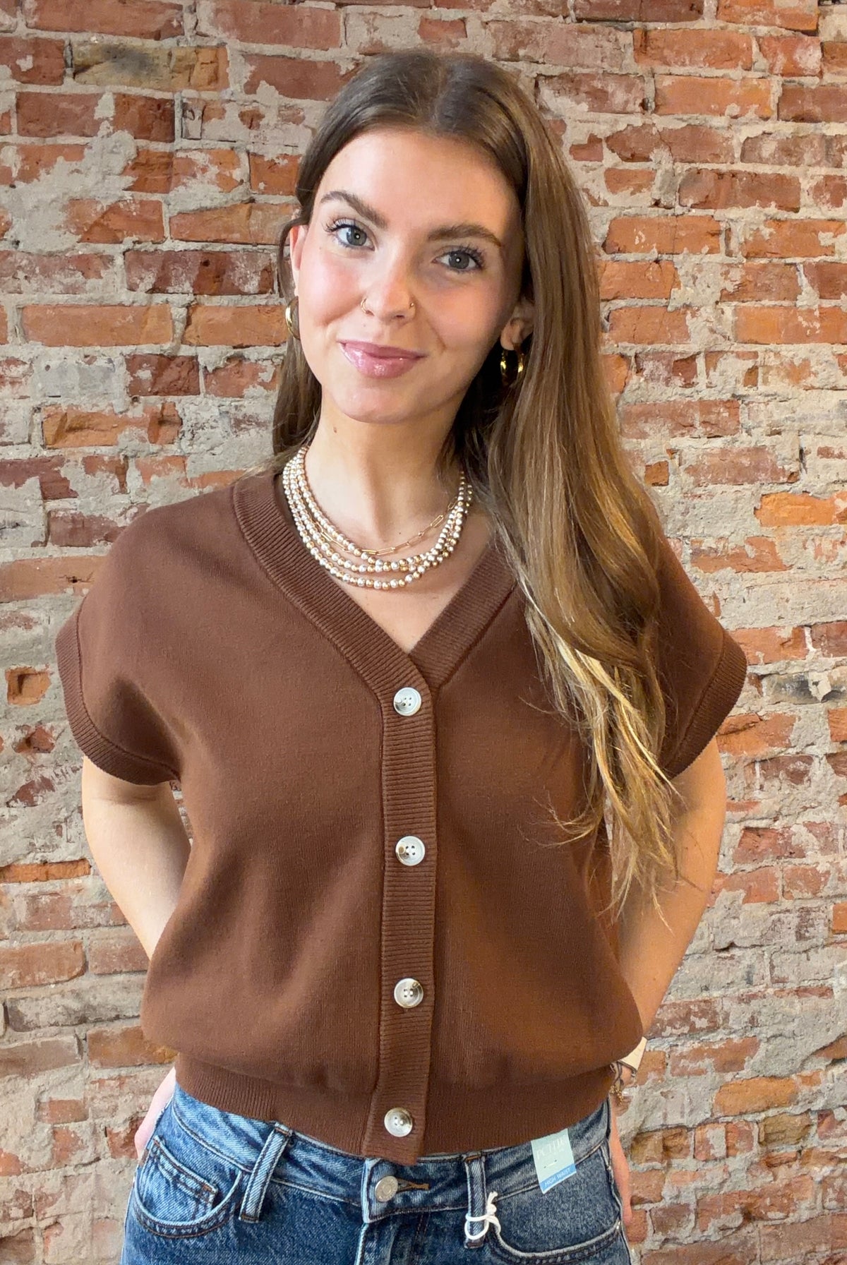 Estelle Button Front Sweater-Short Sleeves-in february-The Funky Zebra Ames, Women's Fashion Boutique in Ames, Iowa