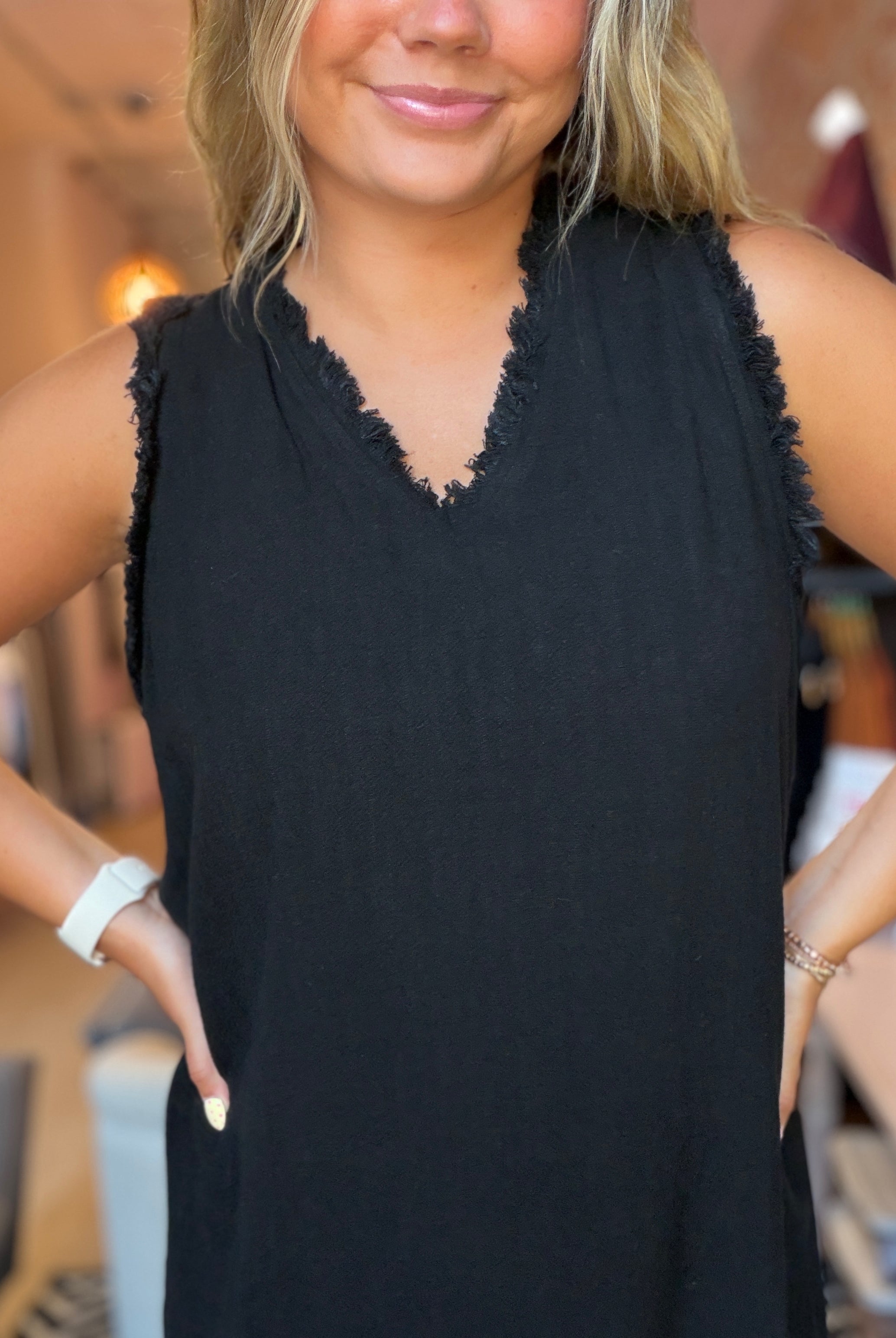 Charlie V Neck Raw Edge Dress-The Funky Zebra Ames-The Funky Zebra Ames, Women's Fashion Boutique in Ames, Iowa