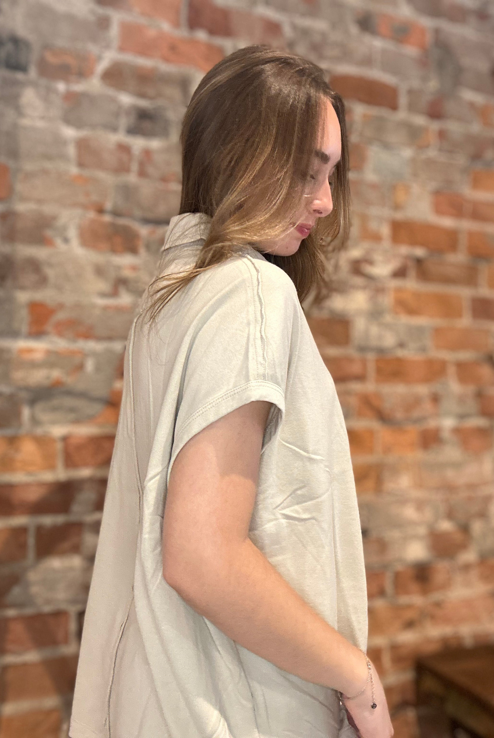 Margot Washed Polo Top-apparel-Rae Mode-The Funky Zebra Ames, Women's Fashion Boutique in Ames, Iowa