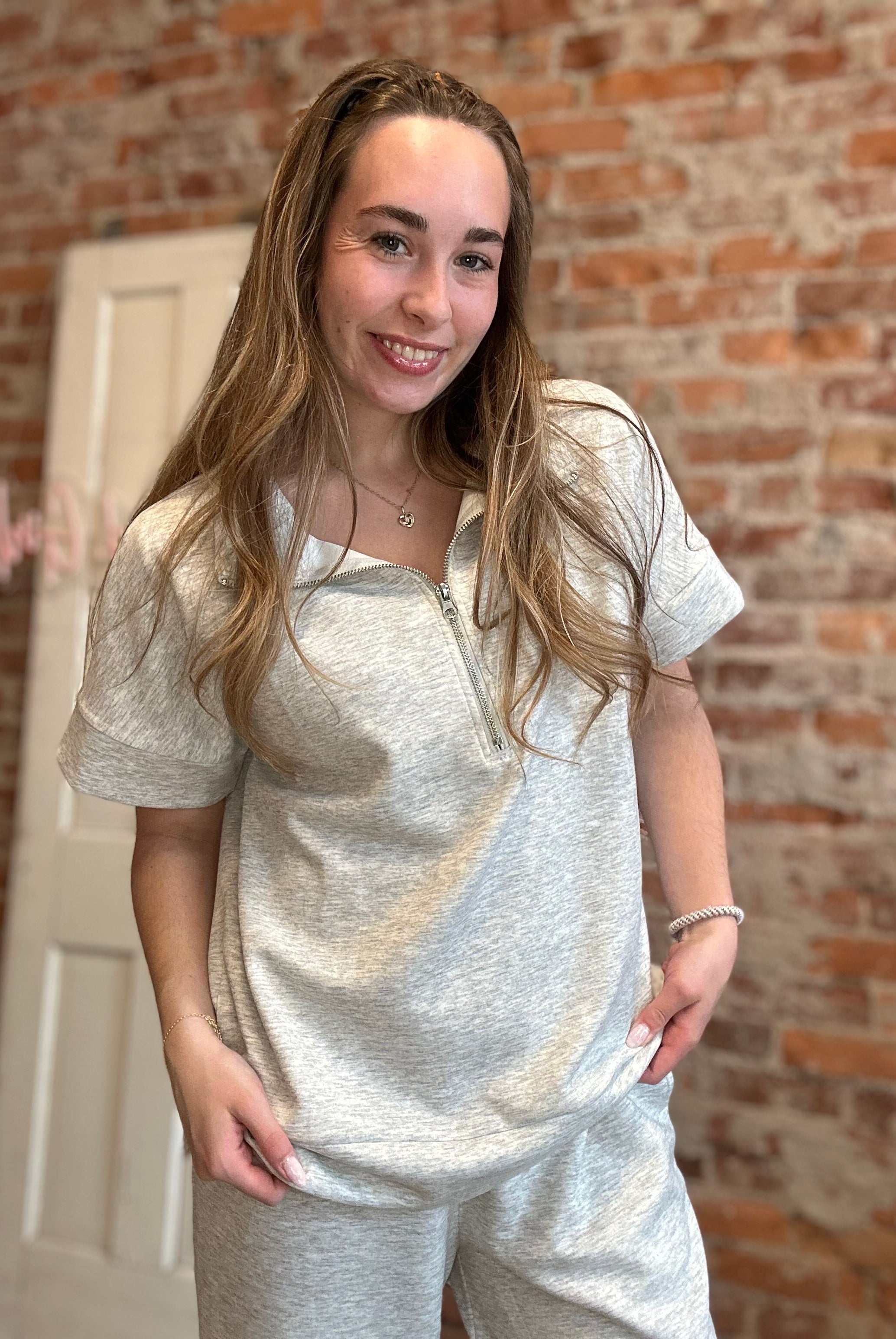 Dani Scuba Gray Half Zip Top-Zenana-The Funky Zebra Ames, Women's Fashion Boutique in Ames, Iowa