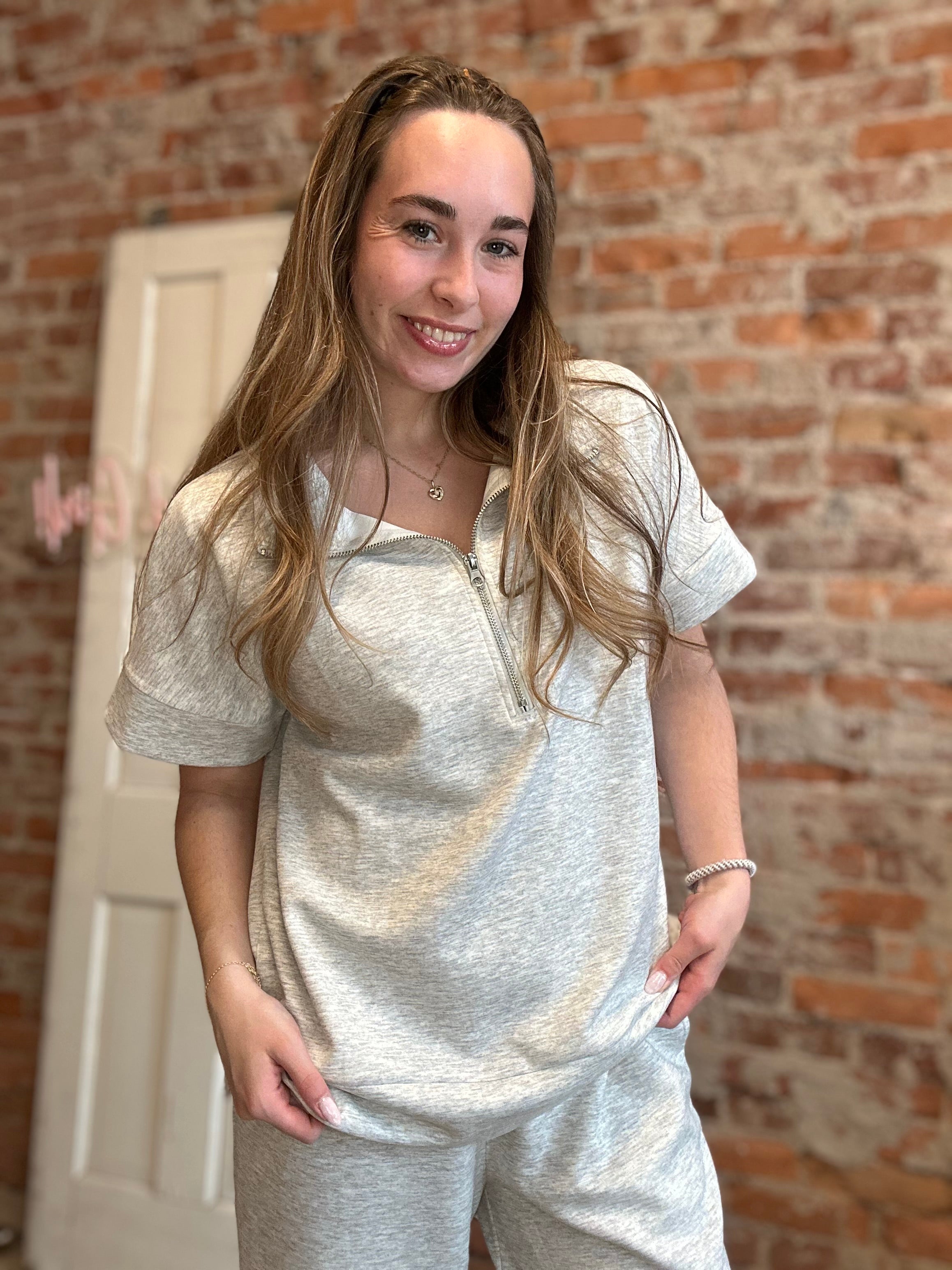 Dani Scuba Gray Half Zip Top-Zenana-The Funky Zebra Ames, Women's Fashion Boutique in Ames, Iowa