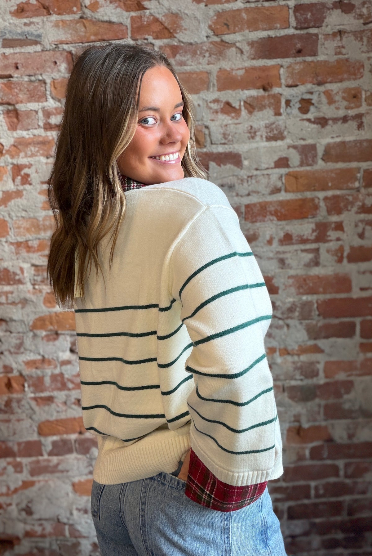 Erin Plaid Collared Sweater-apparel-She & Sky-The Funky Zebra Ames, Women's Fashion Boutique in Ames, Iowa