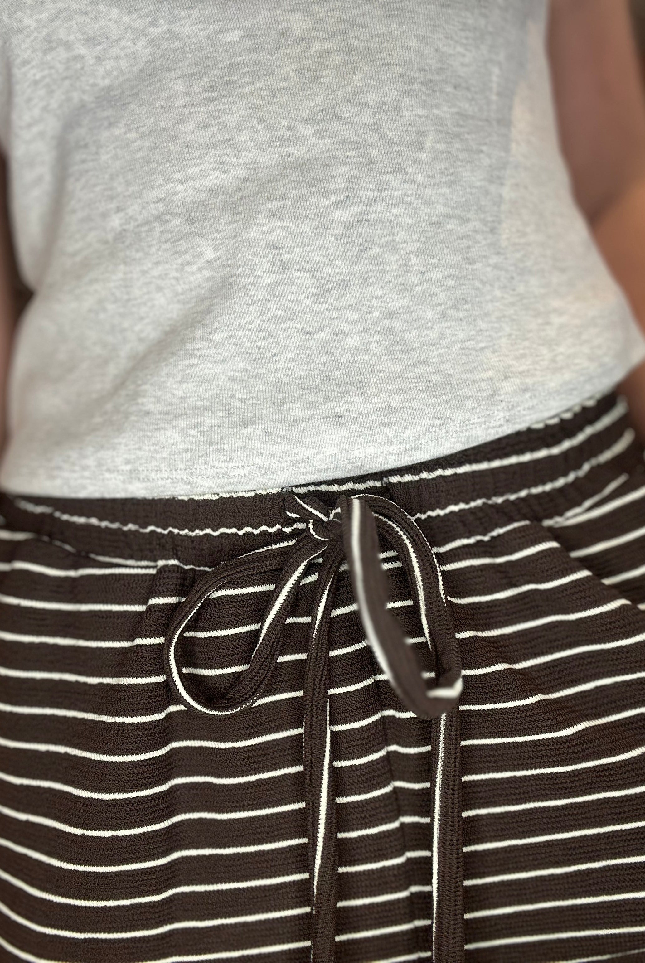 Evie Espresso Striped Drawstring Shorts-Shorts-Cozy Co-The Funky Zebra Ames, Women's Fashion Boutique in Ames, Iowa