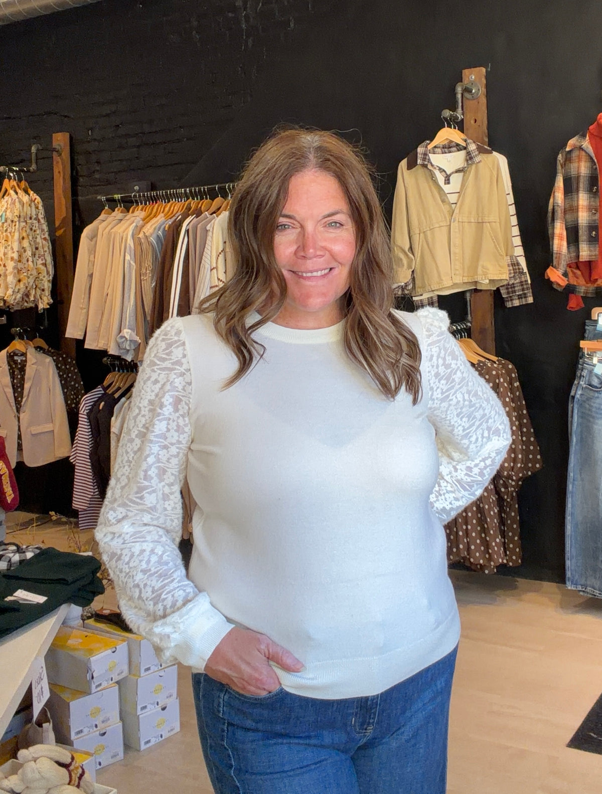 Lacey Off-white Sweater-Long Sleeves-Molly Bracken-The Funky Zebra Ames, Women's Fashion Boutique in Ames, Iowa