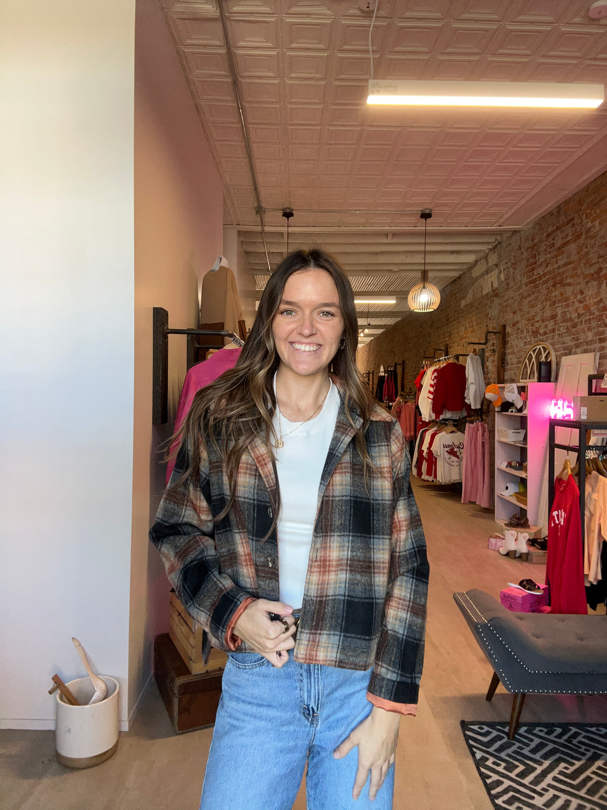 Aubrey Crop Plaid Jacket-Nellie & Dani Style House-The Funky Zebra Ames, Women's Fashion Boutique in Ames, Iowa