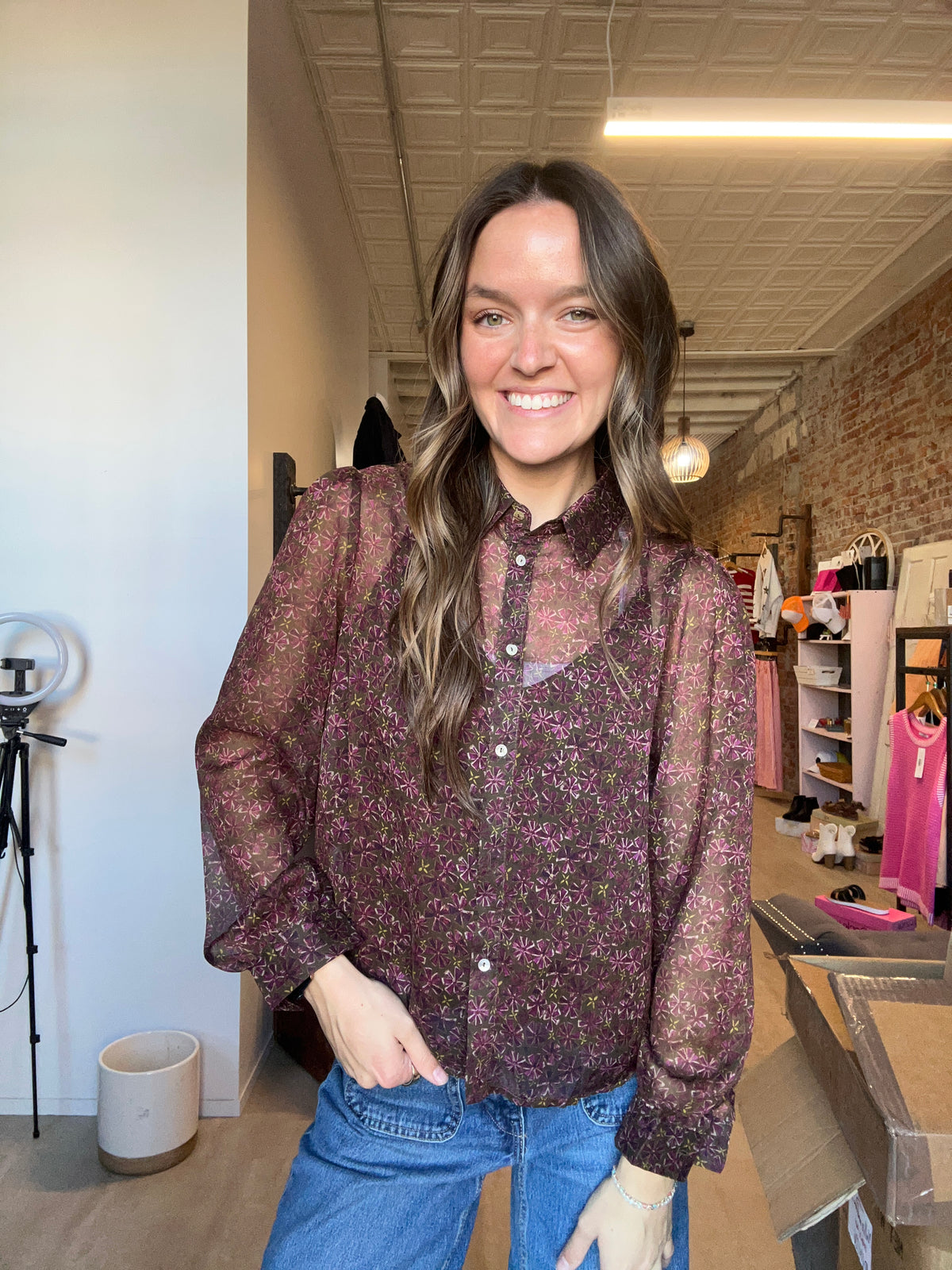 Mindy Semi-Sheer Blouse-apparel-Molly Bracken-The Funky Zebra Ames, Women's Fashion Boutique in Ames, Iowa