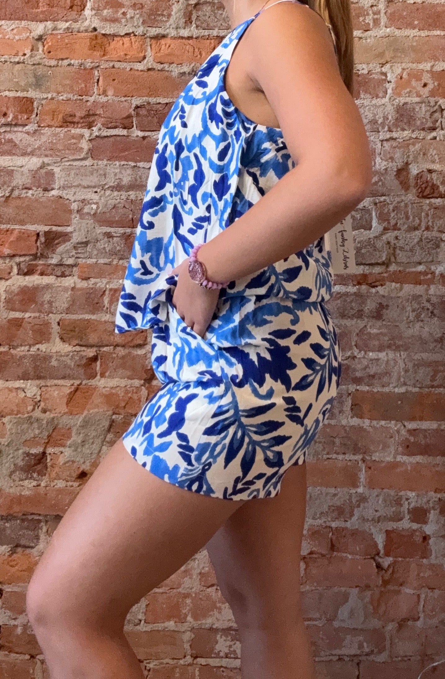 Marlee Printed Blue Shorts-Molly Bracken-The Funky Zebra Ames, Women's Fashion Boutique in Ames, Iowa
