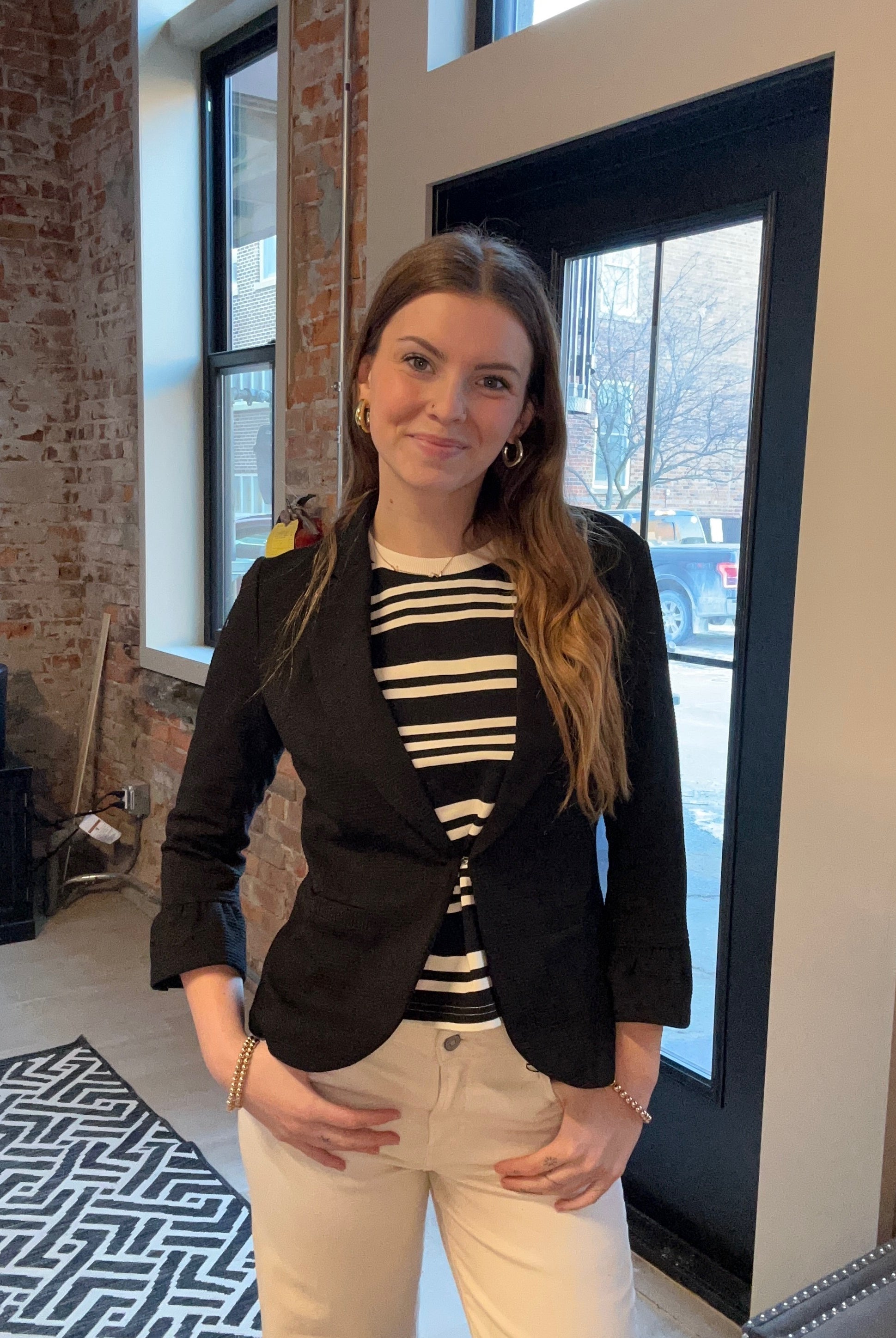 Talia Ruffle Sleeve Blazer-apparel-Doe and Rae-The Funky Zebra Ames, Women's Fashion Boutique in Ames, Iowa