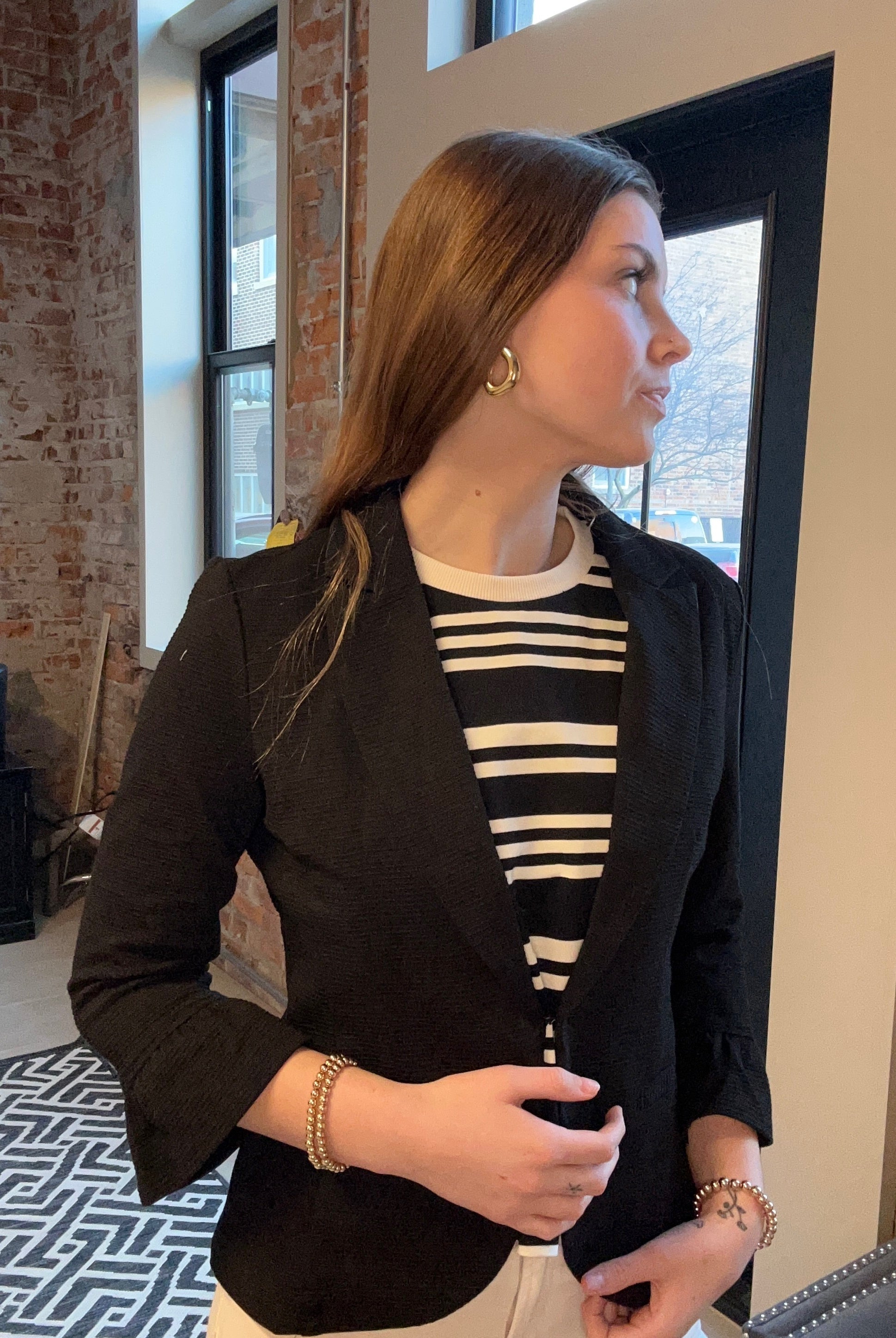 Talia Ruffle Sleeve Blazer-apparel-Doe and Rae-The Funky Zebra Ames, Women's Fashion Boutique in Ames, Iowa