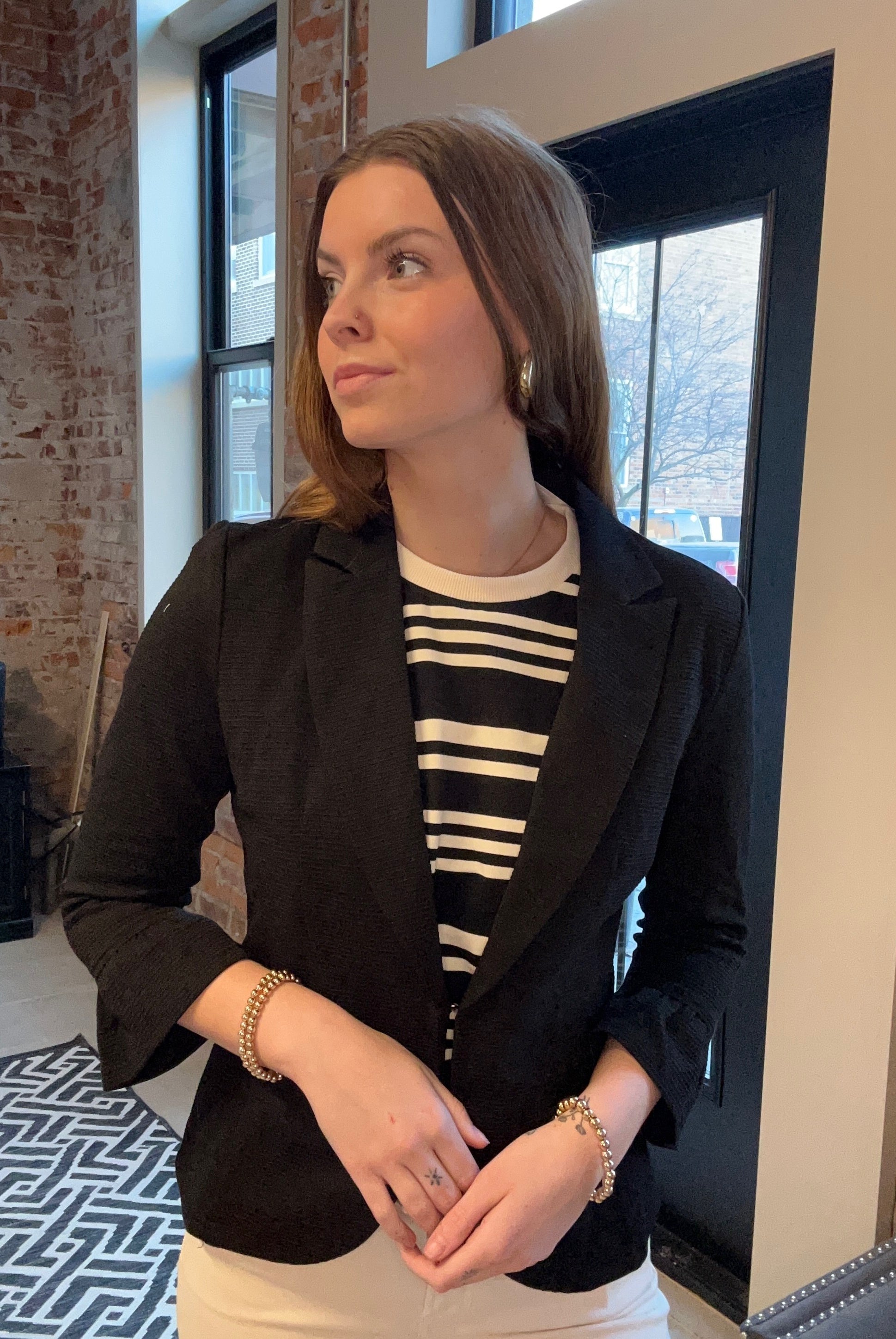 Talia Ruffle Sleeve Blazer-apparel-Doe and Rae-The Funky Zebra Ames, Women's Fashion Boutique in Ames, Iowa