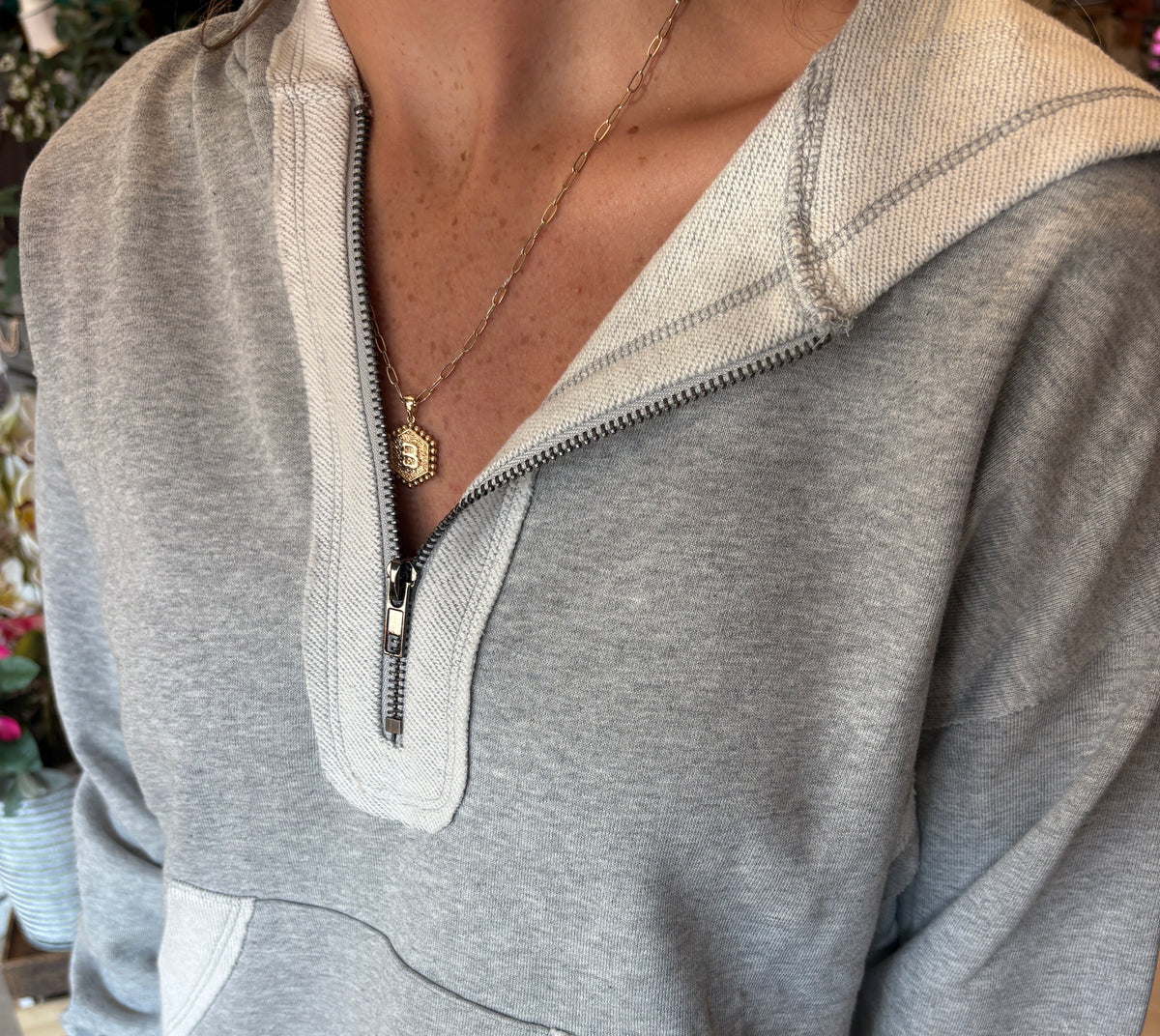 Terri Half Zip Sweatshirt-Outerwear-Doe and Rae-The Funky Zebra Ames, Women's Fashion Boutique in Ames, Iowa