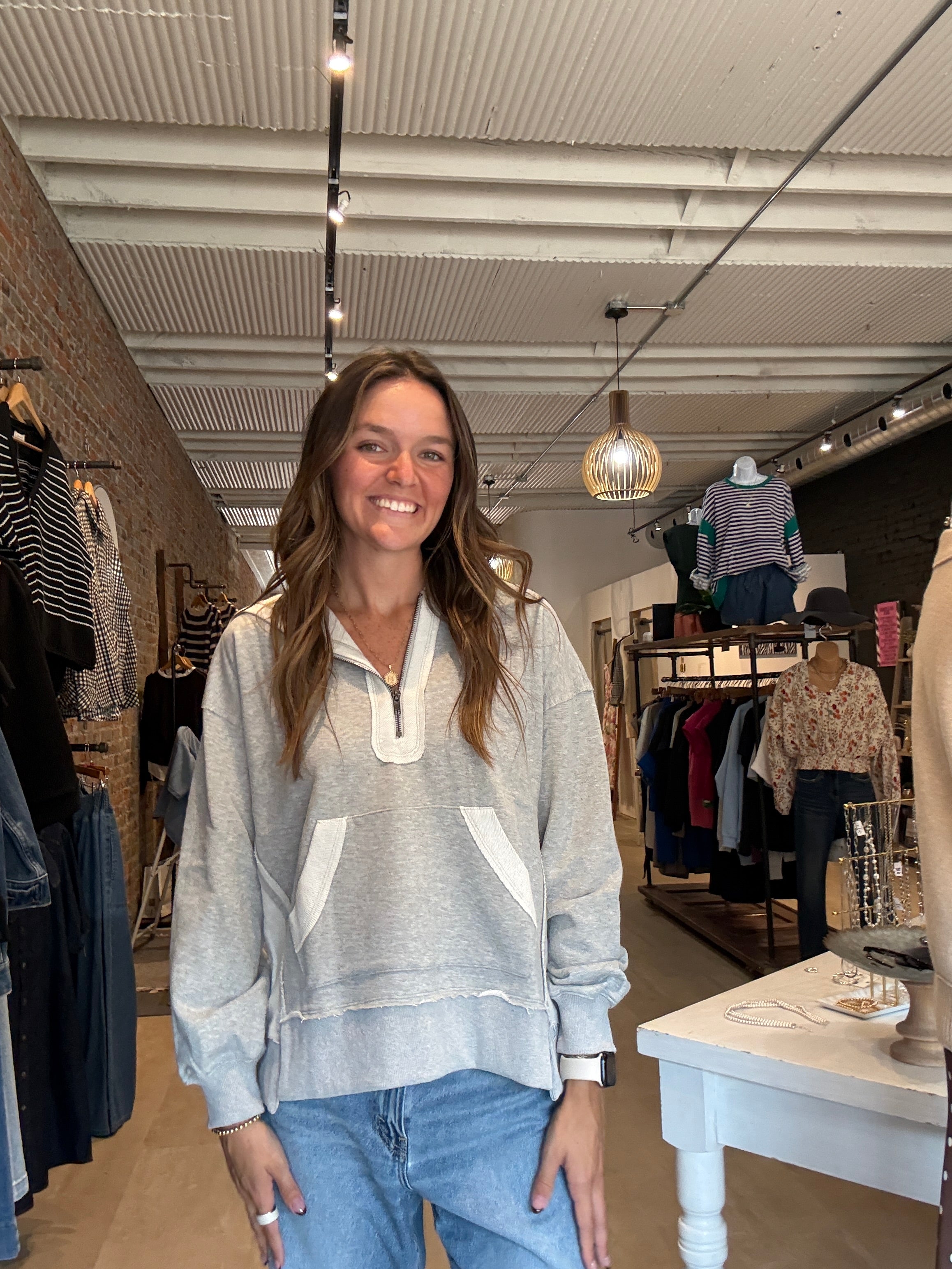 Terri Half Zip Sweatshirt-apparel-Doe and Rae-The Funky Zebra Ames, Women's Fashion Boutique in Ames, Iowa