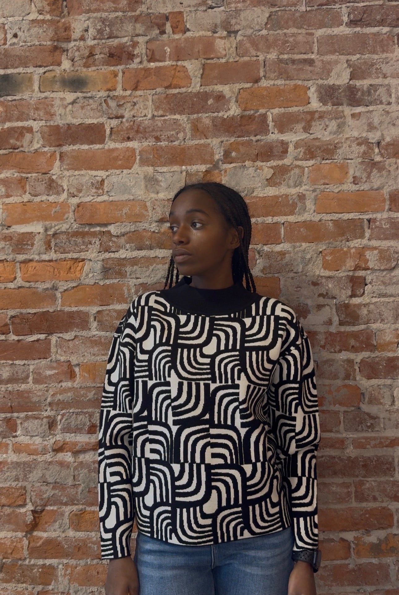 Estelle Black and White Sweater-Sweaters-APNY-The Funky Zebra Ames, Women's Fashion Boutique in Ames, Iowa