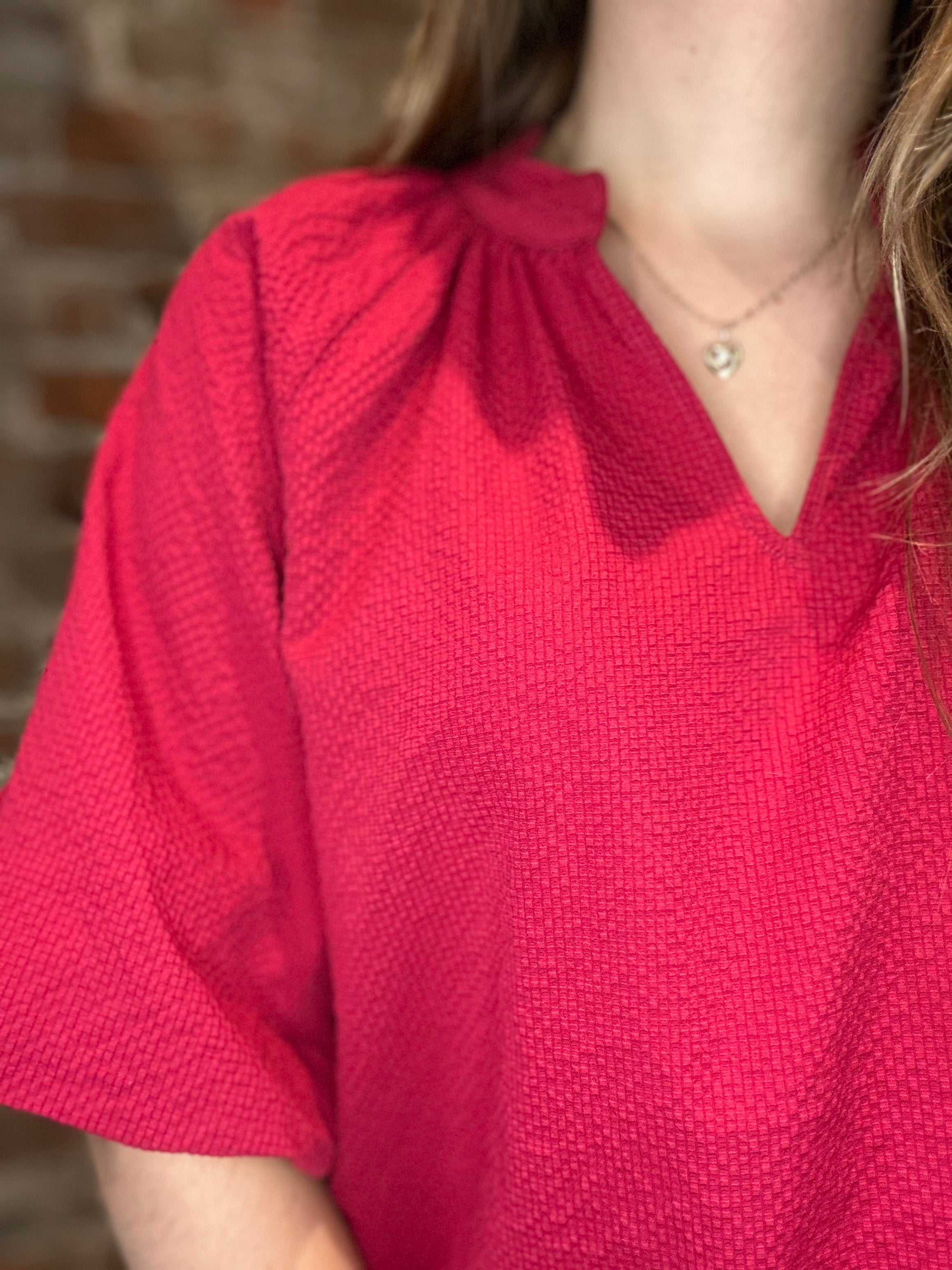 Lillyan Dark Red Short Sleeve Top-top-heimish-The Funky Zebra Ames, Women's Fashion Boutique in Ames, Iowa