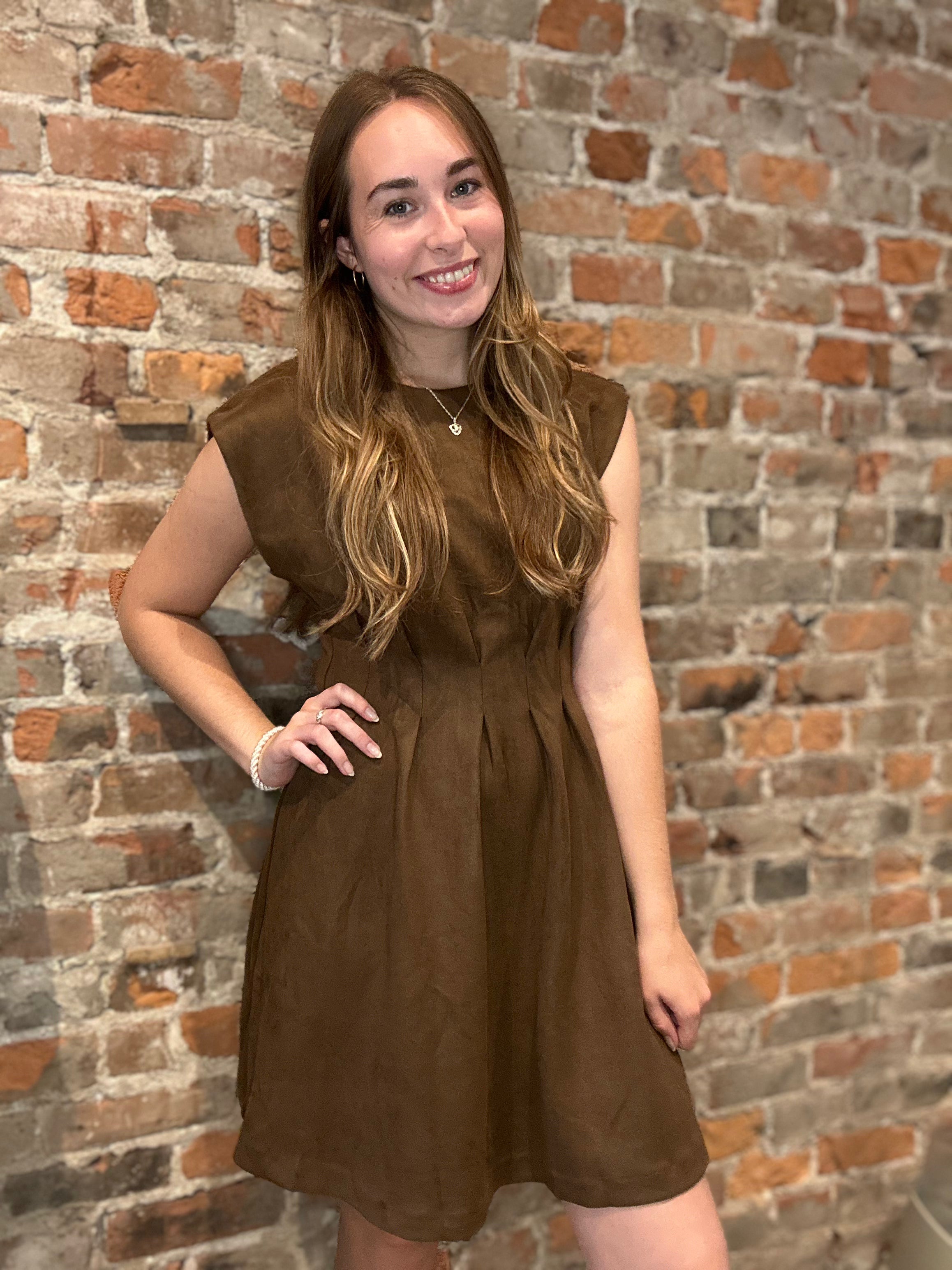 Lauren Brown Suede Mini Dress-Dresses-Glam-The Funky Zebra Ames, Women's Fashion Boutique in Ames, Iowa