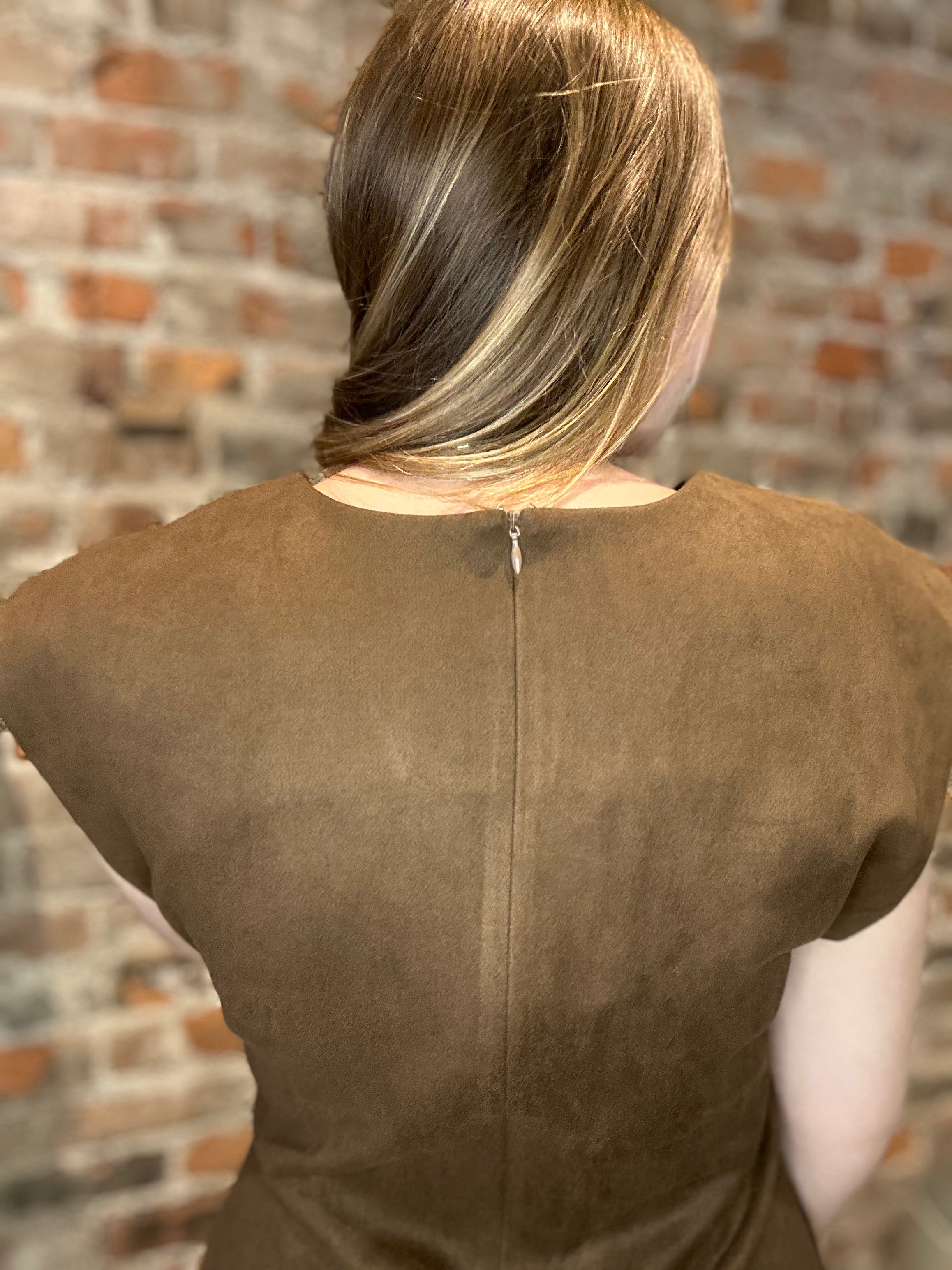 Lauren Brown Suede Mini Dress-Dresses-Glam-The Funky Zebra Ames, Women's Fashion Boutique in Ames, Iowa