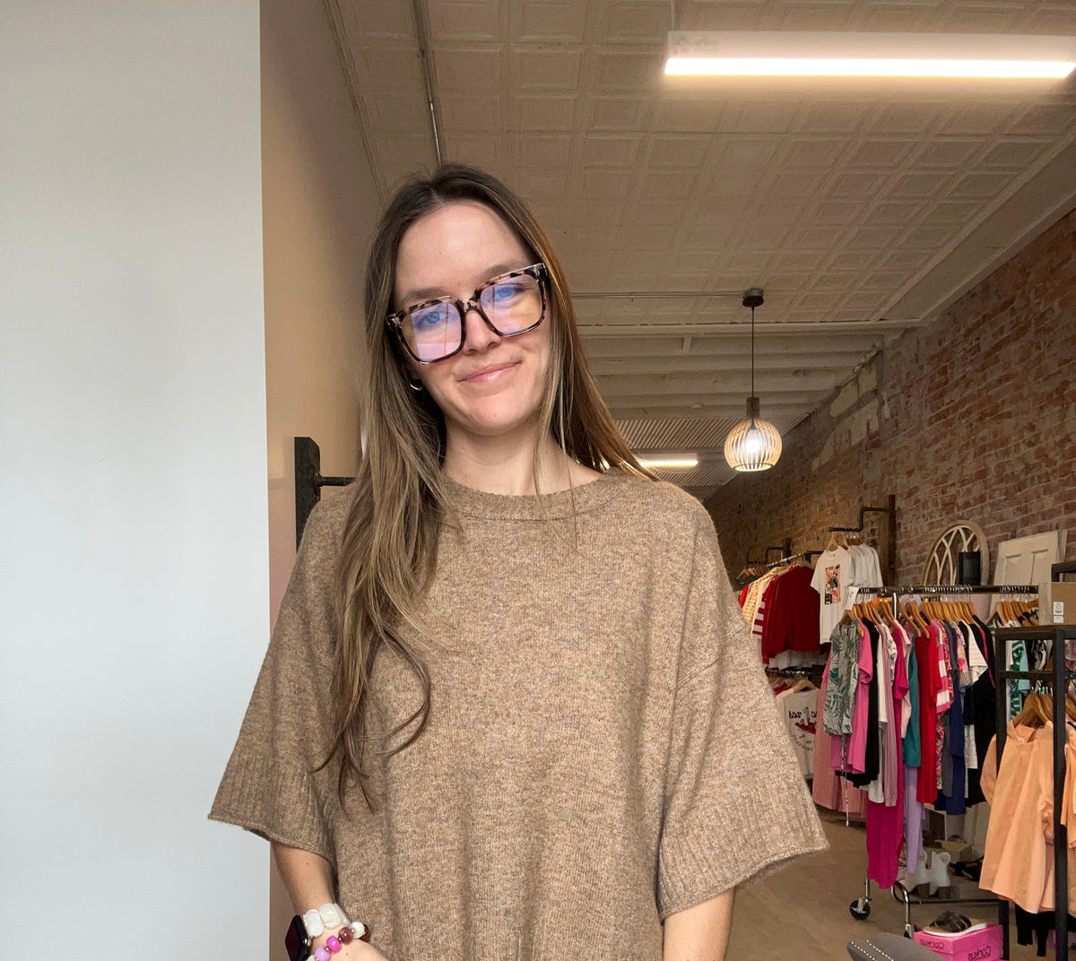 Boxy Drop Shoulder Short Sleeve Sweater-Short Sleeves-Molly Bracken-The Funky Zebra Ames, Women's Fashion Boutique in Ames, Iowa