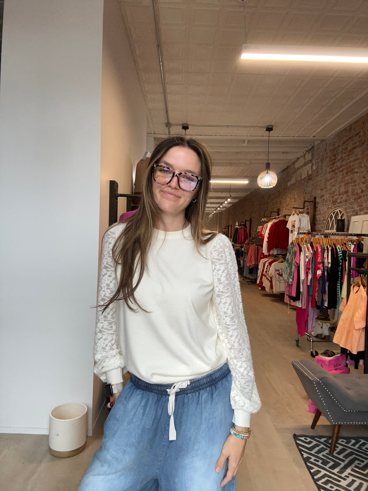 Lacey Off-white Sweater-Long Sleeves-Molly Bracken-The Funky Zebra Ames, Women's Fashion Boutique in Ames, Iowa