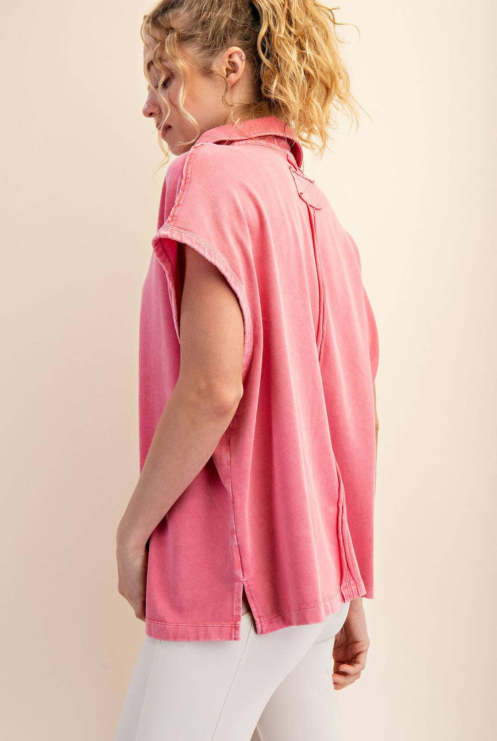 Margot Washed Polo Top-apparel-Rae Mode-The Funky Zebra Ames, Women's Fashion Boutique in Ames, Iowa