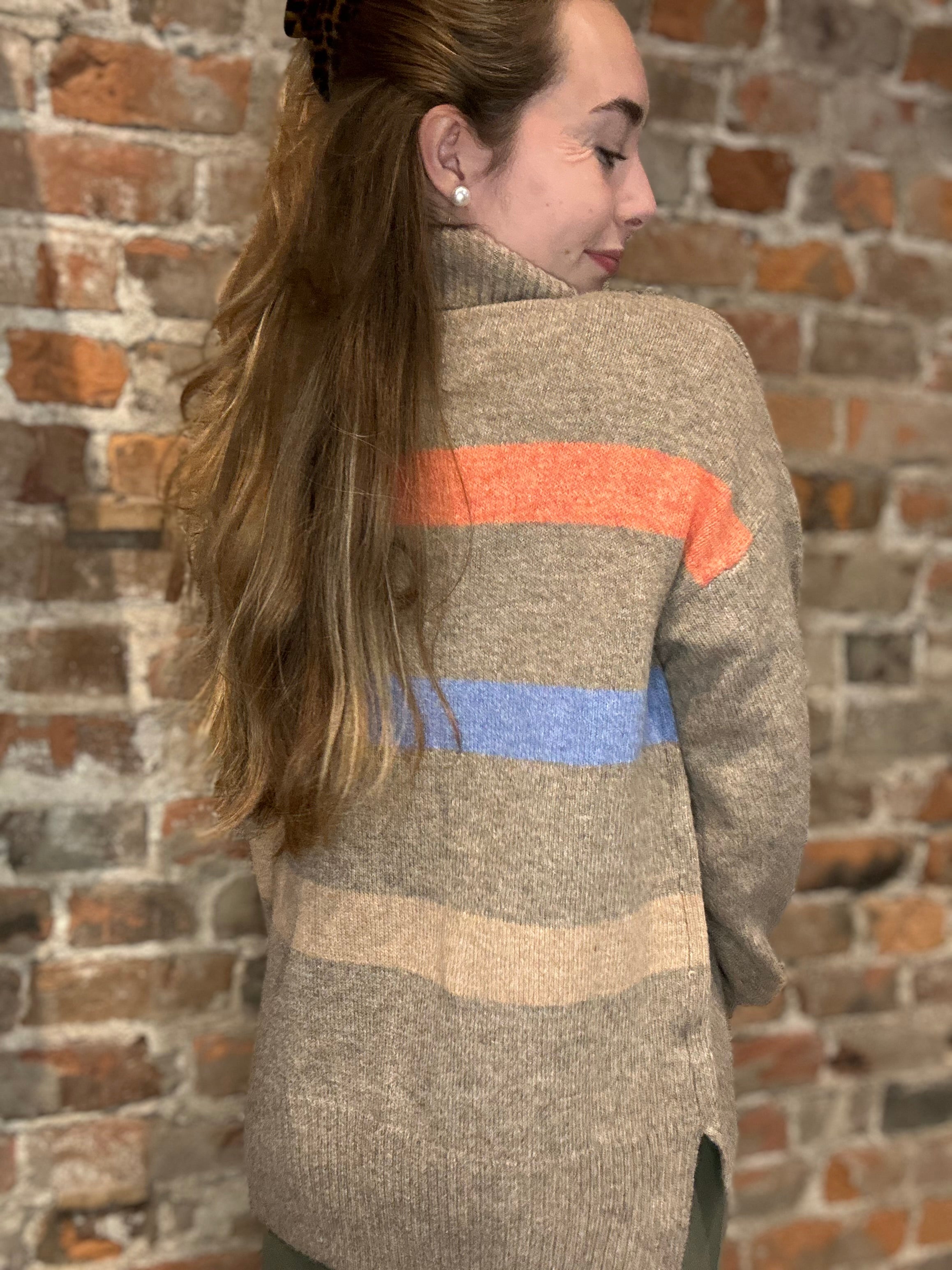 Mandi Mocha Colorblock Turtleneck Pullover-Long Sleeves-Cozy Co-The Funky Zebra Ames, Women's Fashion Boutique in Ames, Iowa