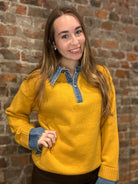Maisey Denim Collar Sweater-apparel-heimish-The Funky Zebra Ames, Women's Fashion Boutique in Ames, Iowa