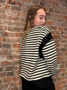 B&W Exposed Seam Striped Sweatshirt-Long Sleeves-Doe and Rae-The Funky Zebra Ames, Women's Fashion Boutique in Ames, Iowa