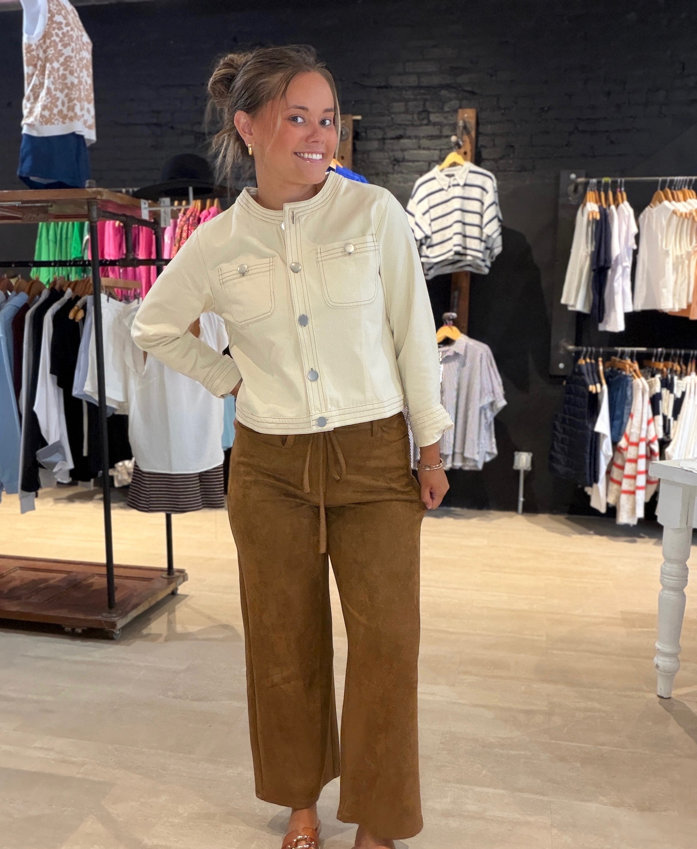 Lauren Brown Suede Tie Pants-Pants-Able-The Funky Zebra Ames, Women's Fashion Boutique in Ames, Iowa