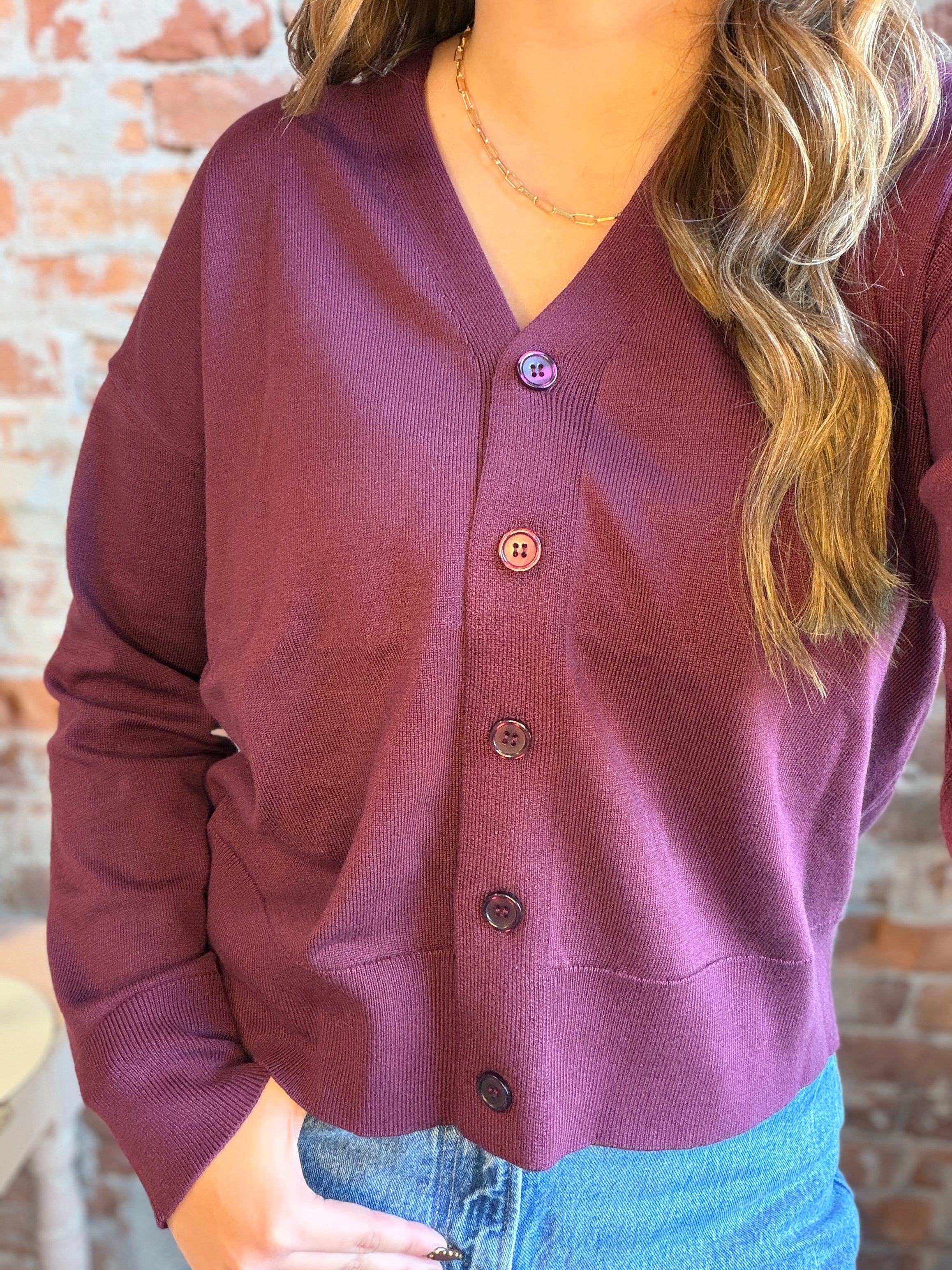 Logan Fig Button Down Cardigan-Cardigans-be young-The Funky Zebra Ames, Women's Fashion Boutique in Ames, Iowa