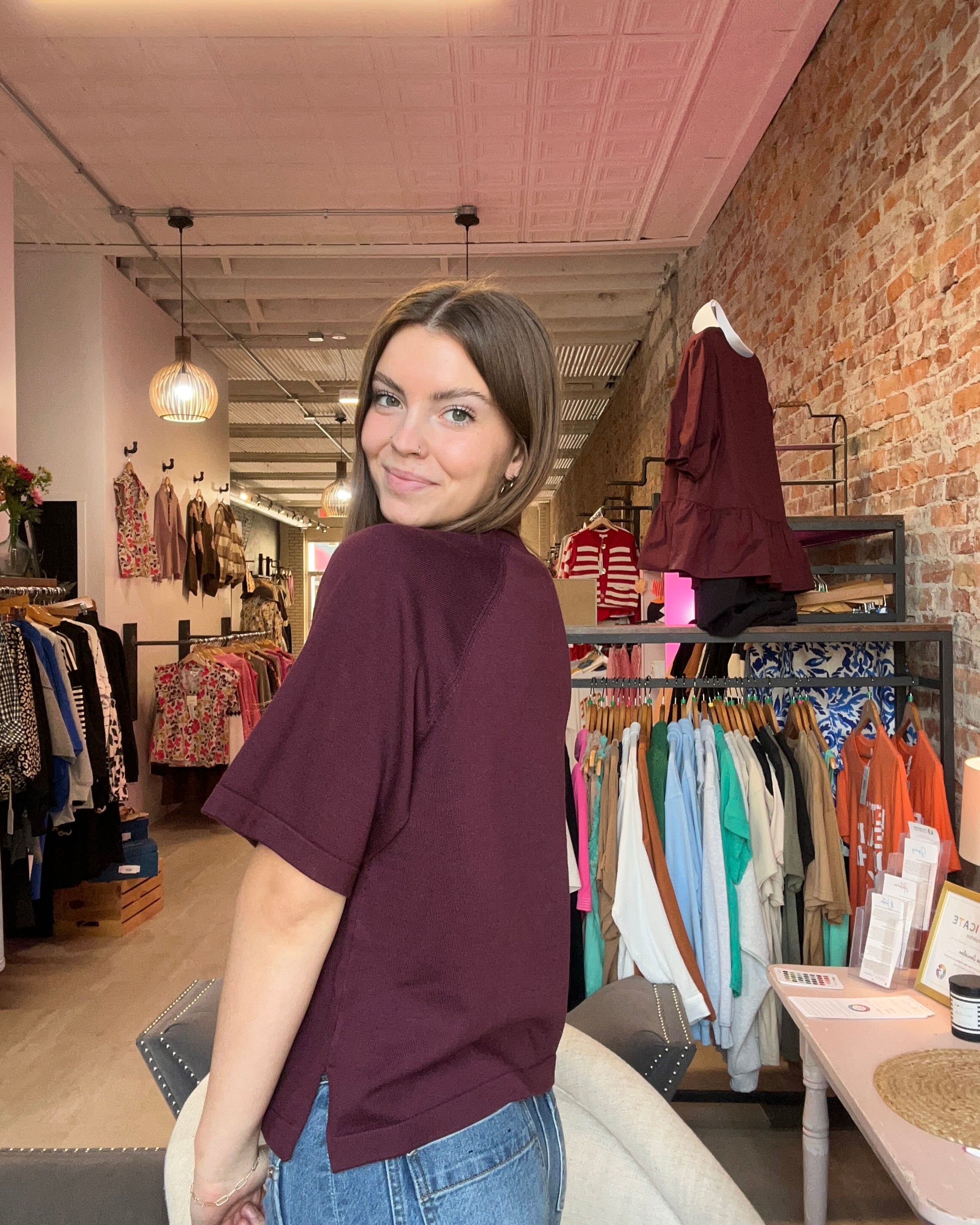 Vino Short Sleeve Sweater-Sweaters-be young-The Funky Zebra Ames, Women's Fashion Boutique in Ames, Iowa
