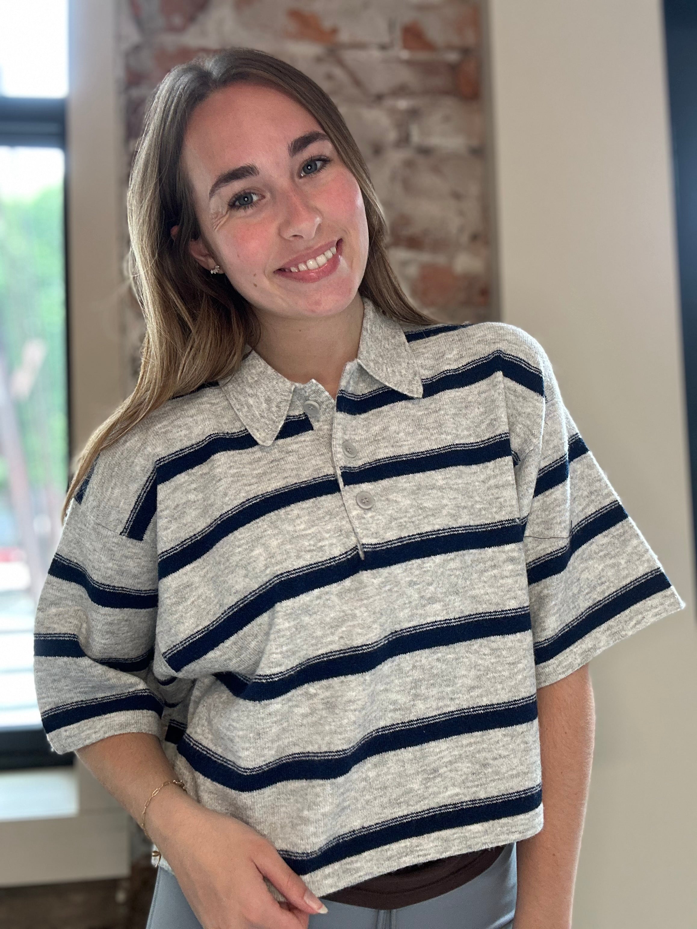 Hannah Striped Collar Sweater-The Funky Zebra Ames-The Funky Zebra Ames, Women's Fashion Boutique in Ames, Iowa