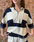Prisha Navy Striped Top-apparel-Blu Pepper-The Funky Zebra Ames, Women's Fashion Boutique in Ames, Iowa