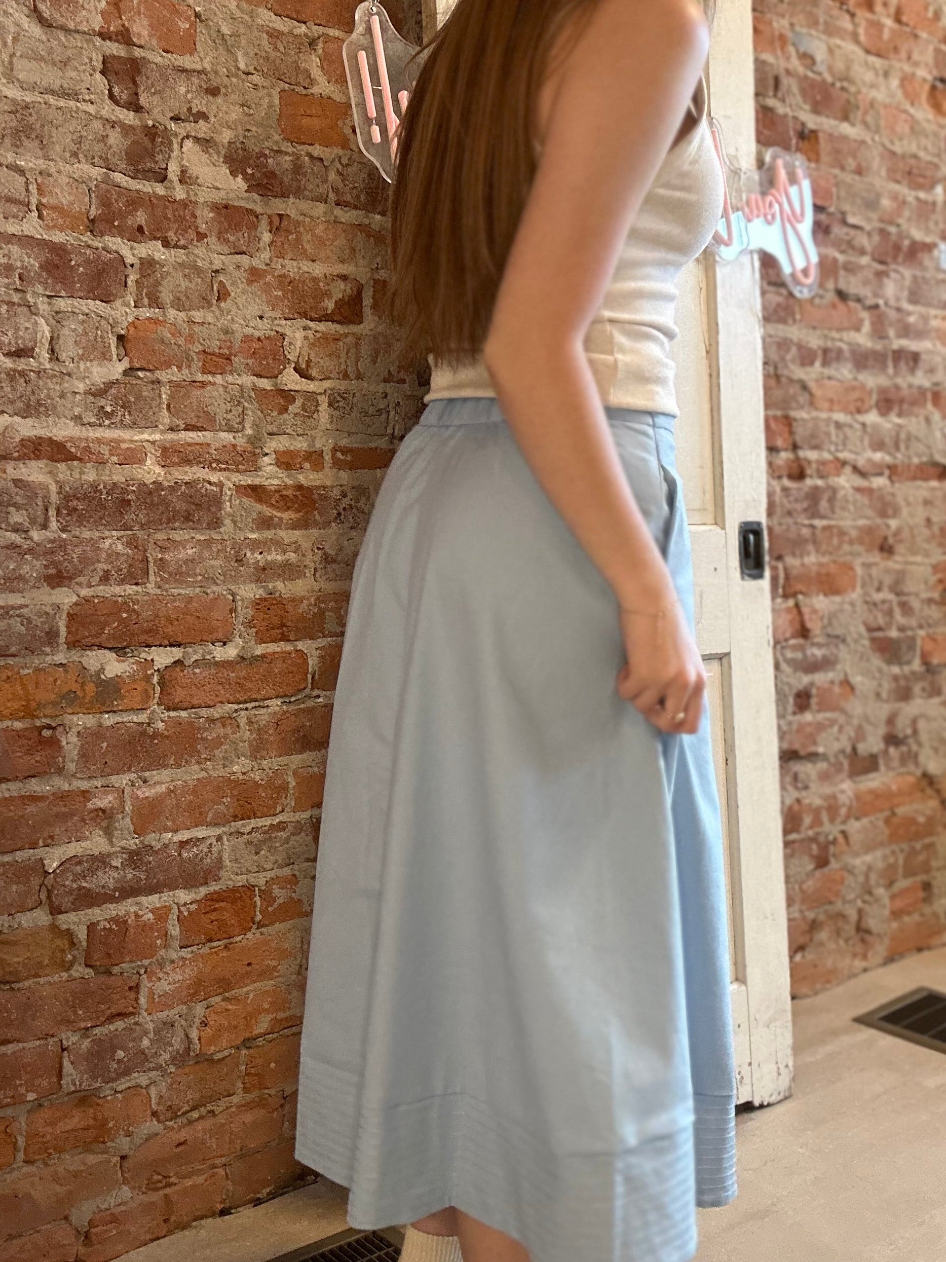 Spring Sky Midi Skirt-Pants-Glam-The Funky Zebra Ames, Women's Fashion Boutique in Ames, Iowa