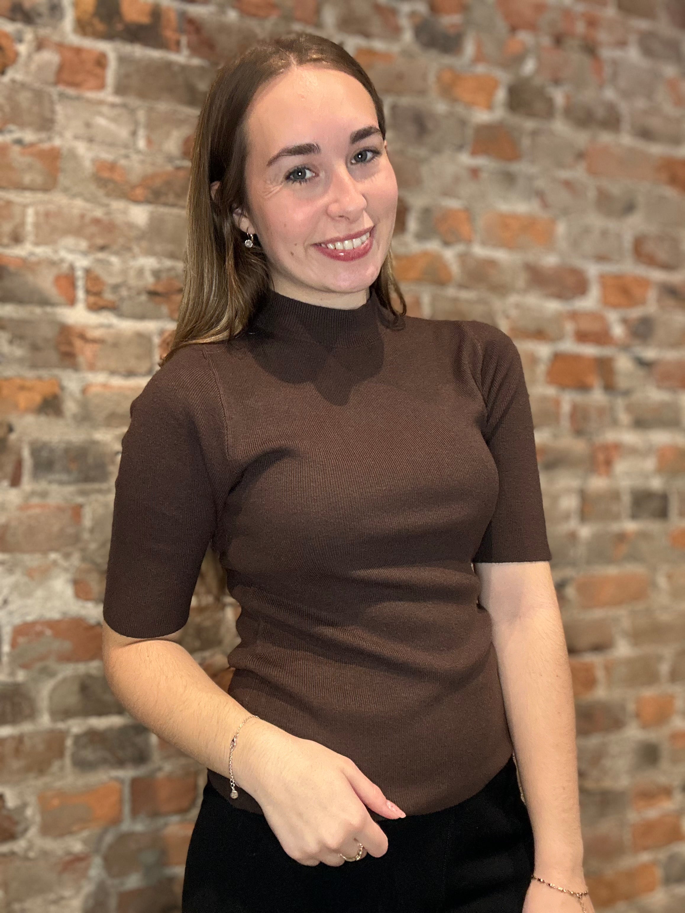Mari Ribbed Mock-neck-Short Sleeves-Molly Bracken-The Funky Zebra Ames, Women's Fashion Boutique in Ames, Iowa