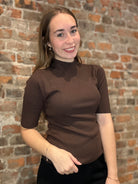 Mari Ribbed Mock-neck-Short Sleeves-Molly Bracken-The Funky Zebra Ames, Women's Fashion Boutique in Ames, Iowa