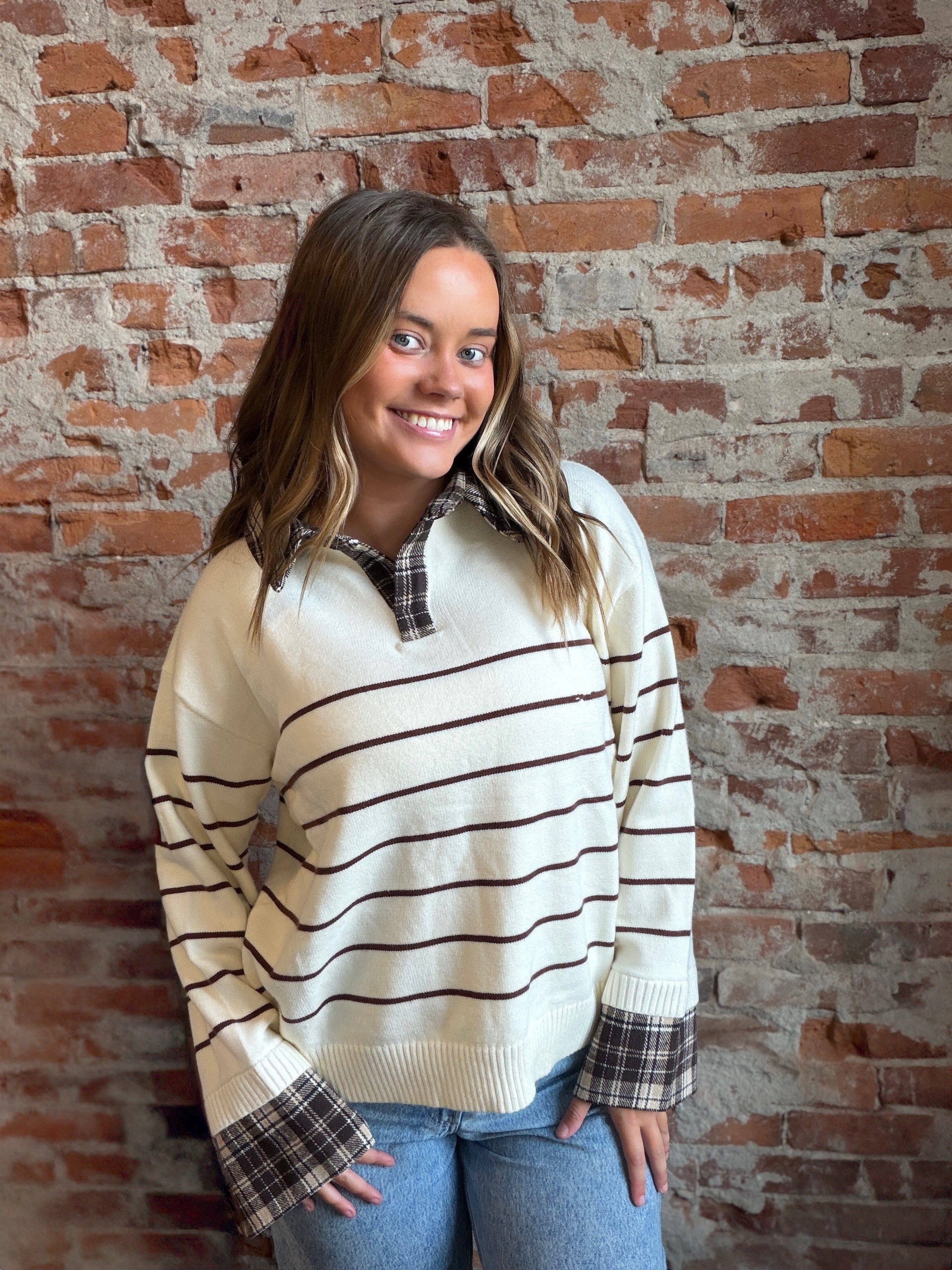 Erin Plaid Collared Sweater-apparel-She & Sky-The Funky Zebra Ames, Women's Fashion Boutique in Ames, Iowa