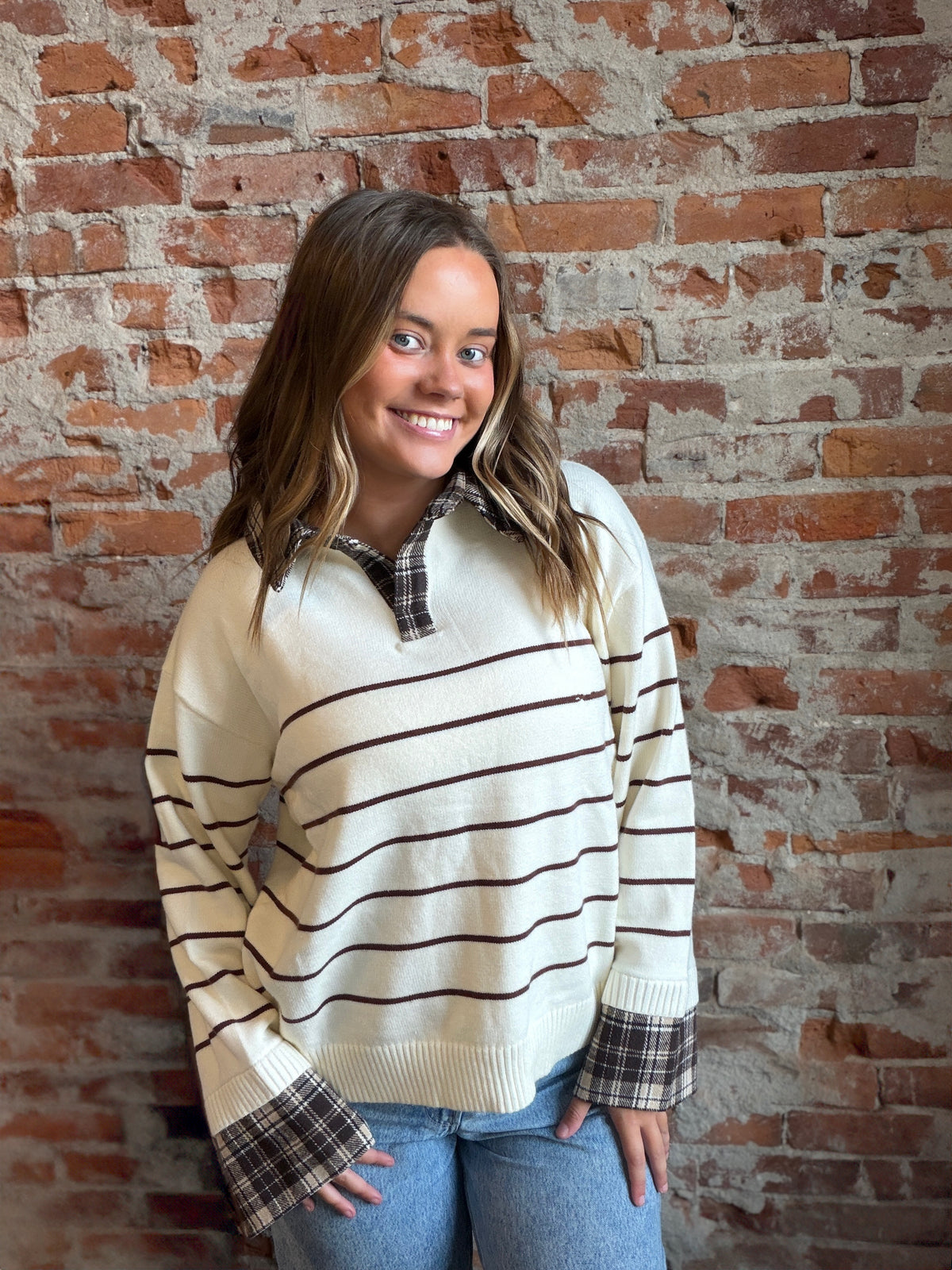 Erin Plaid Collared Sweater-apparel-She & Sky-The Funky Zebra Ames, Women's Fashion Boutique in Ames, Iowa