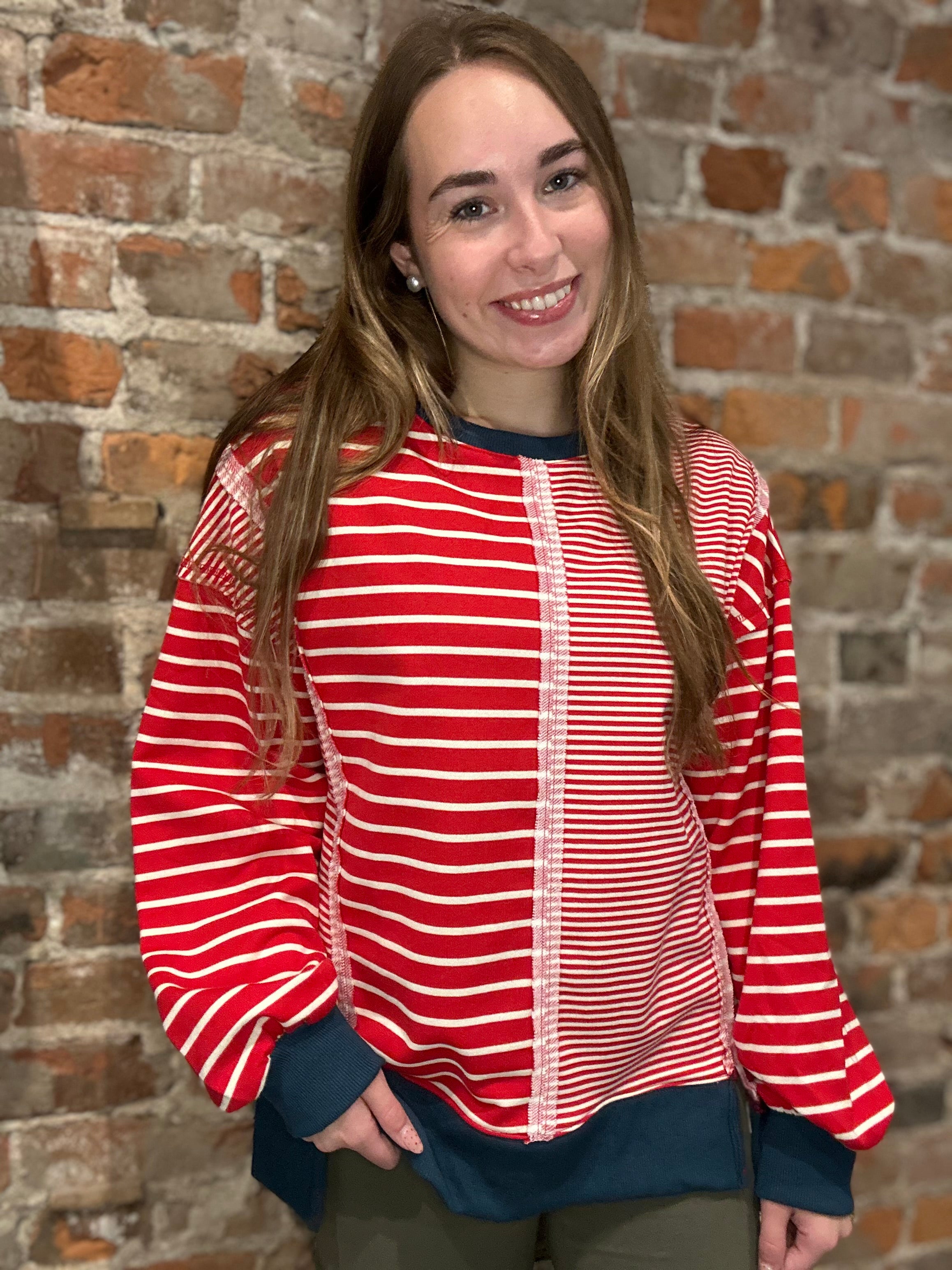 Louisa Striped Sweatshirt-apparel-Very J-The Funky Zebra Ames, Women's Fashion Boutique in Ames, Iowa