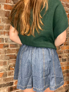 Abigail Denim Wash Flared Shorts-Shorts-in february-The Funky Zebra Ames, Women's Fashion Boutique in Ames, Iowa
