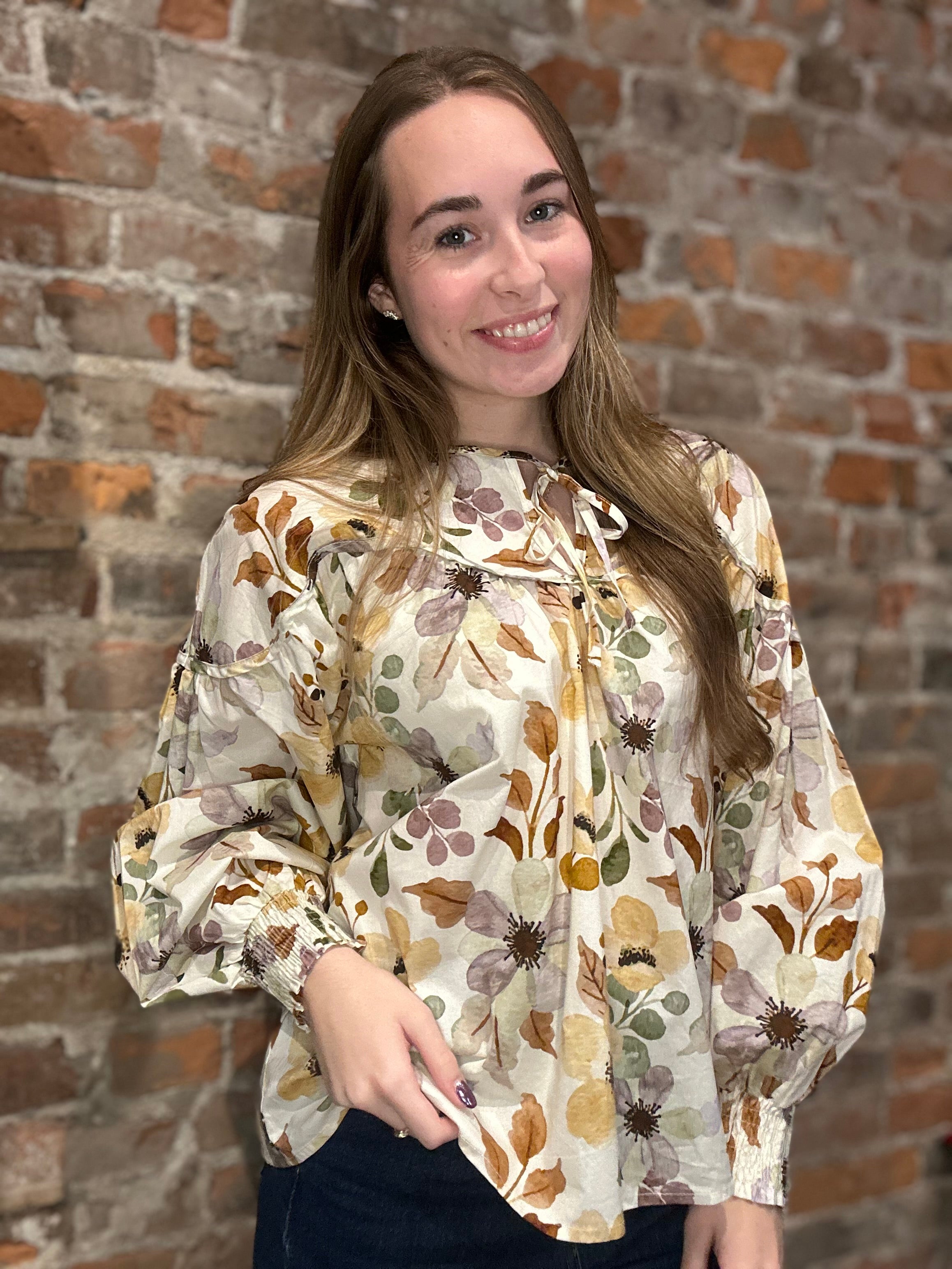 Frances Fall Floral Blouse-apparel-Hayden-The Funky Zebra Ames, Women's Fashion Boutique in Ames, Iowa