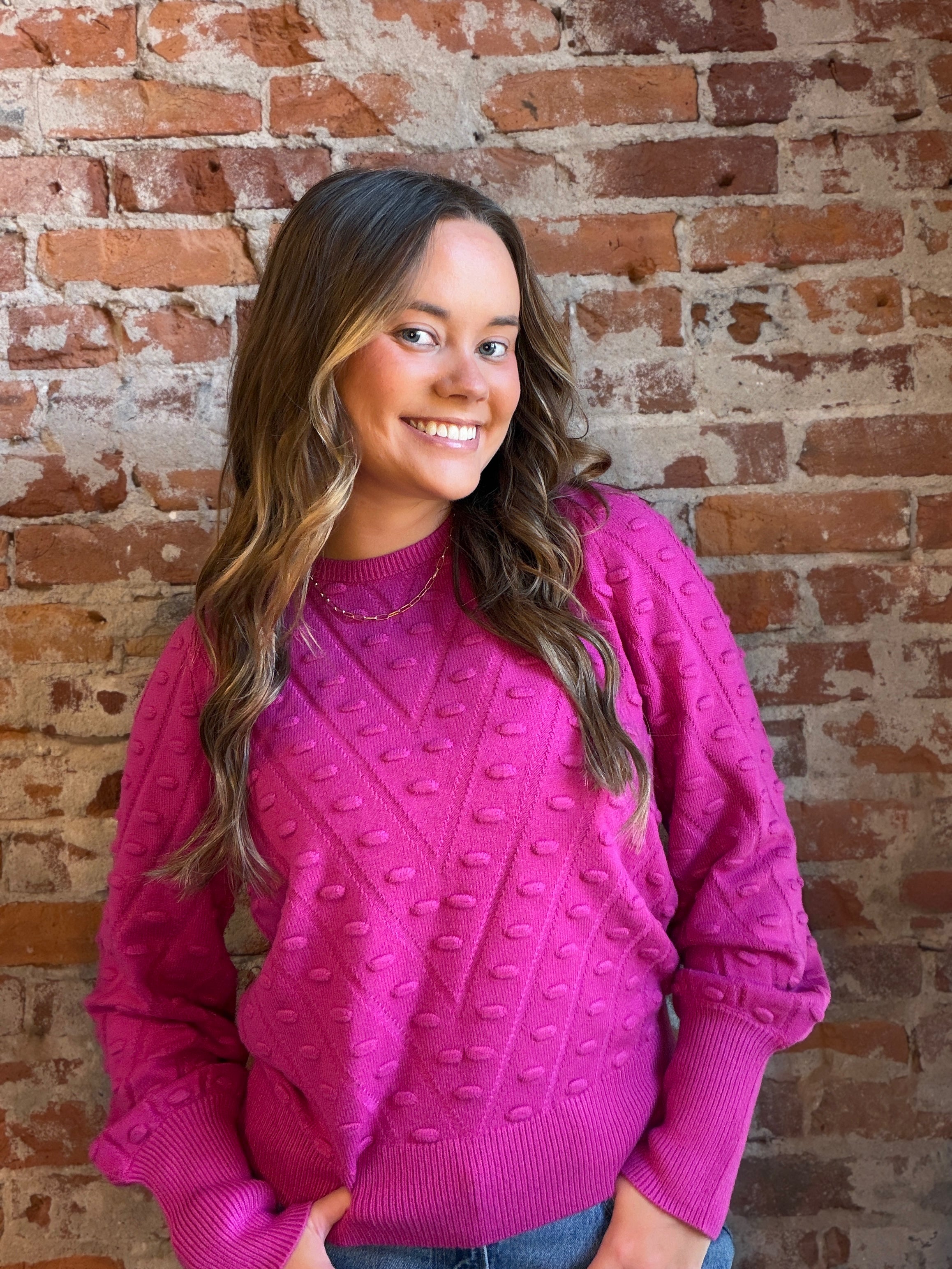 Corinne Fuchsia Sweater-Sweaters-be young-The Funky Zebra Ames, Women's Fashion Boutique in Ames, Iowa