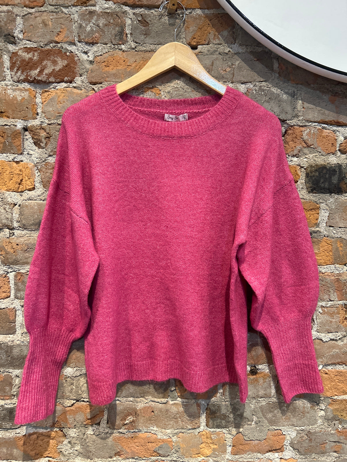 Sadie Fuchsia Round Neck Sweater-Sweaters-Cozy Co-The Funky Zebra Ames, Women's Fashion Boutique in Ames, Iowa