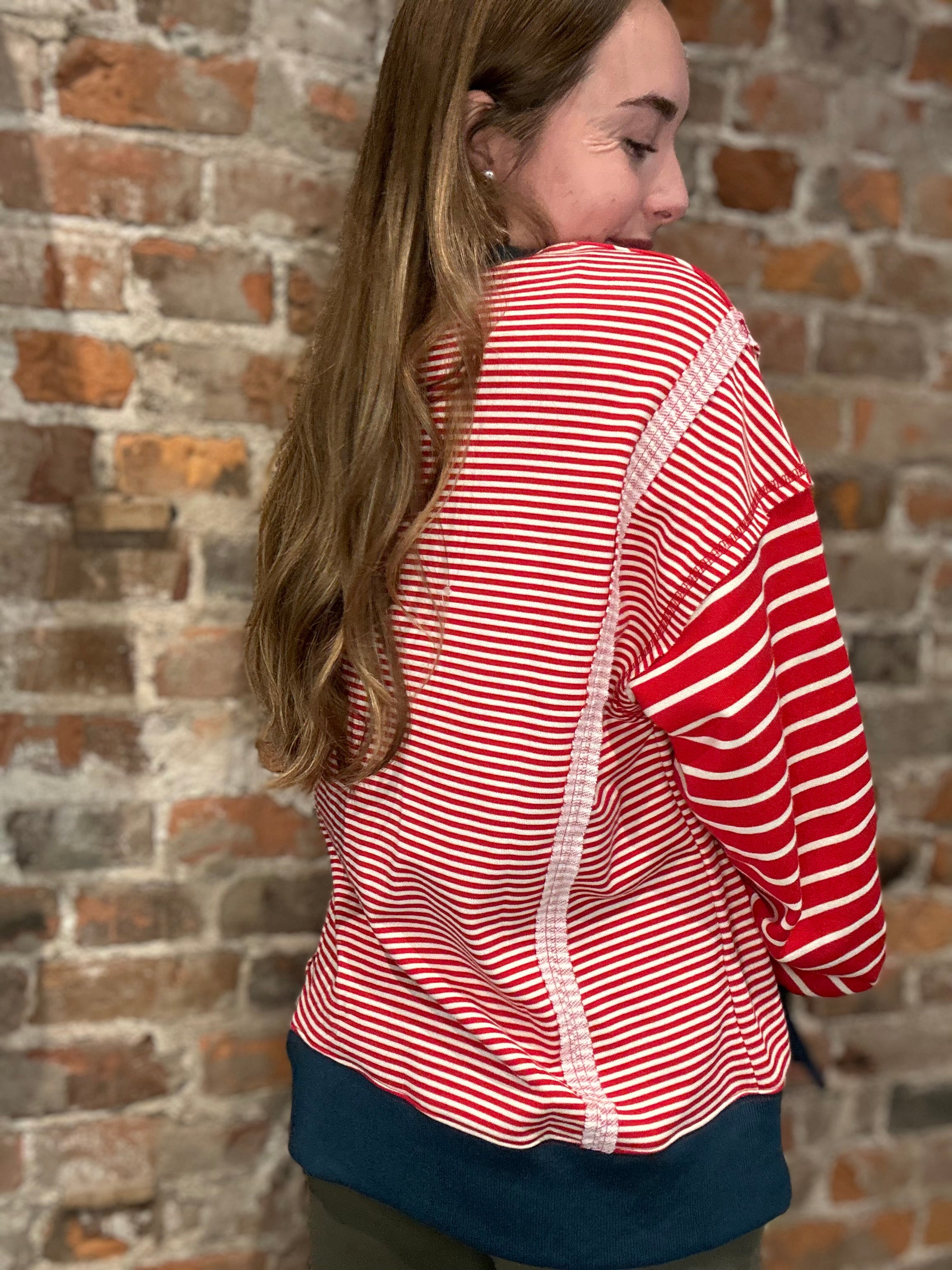 Louisa Striped Sweatshirt-apparel-Very J-The Funky Zebra Ames, Women's Fashion Boutique in Ames, Iowa
