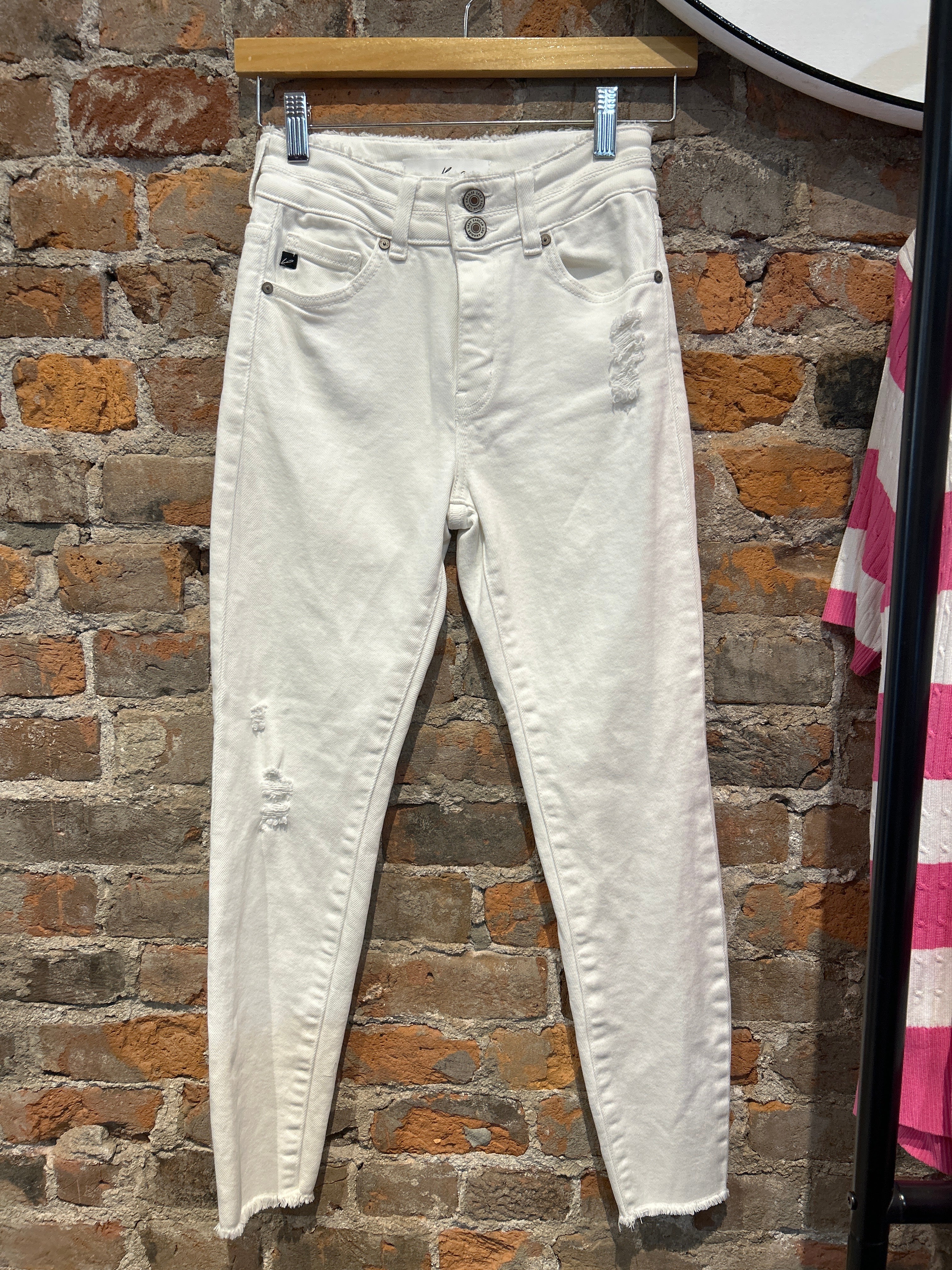 MVB Two-button White Jeans KC7111WT1-Nellie & Dani Style House-The Funky Zebra Ames, Women's Fashion Boutique in Ames, Iowa