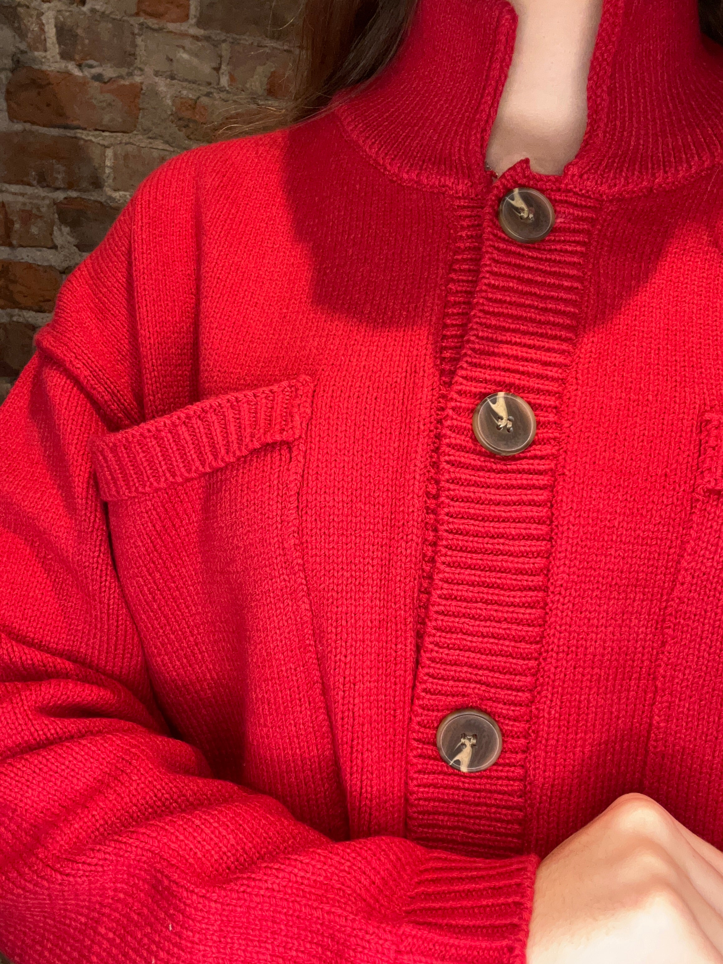 Shantel Red Oversized Sweater Jacket-Sweaters-in february-The Funky Zebra Ames, Women's Fashion Boutique in Ames, Iowa