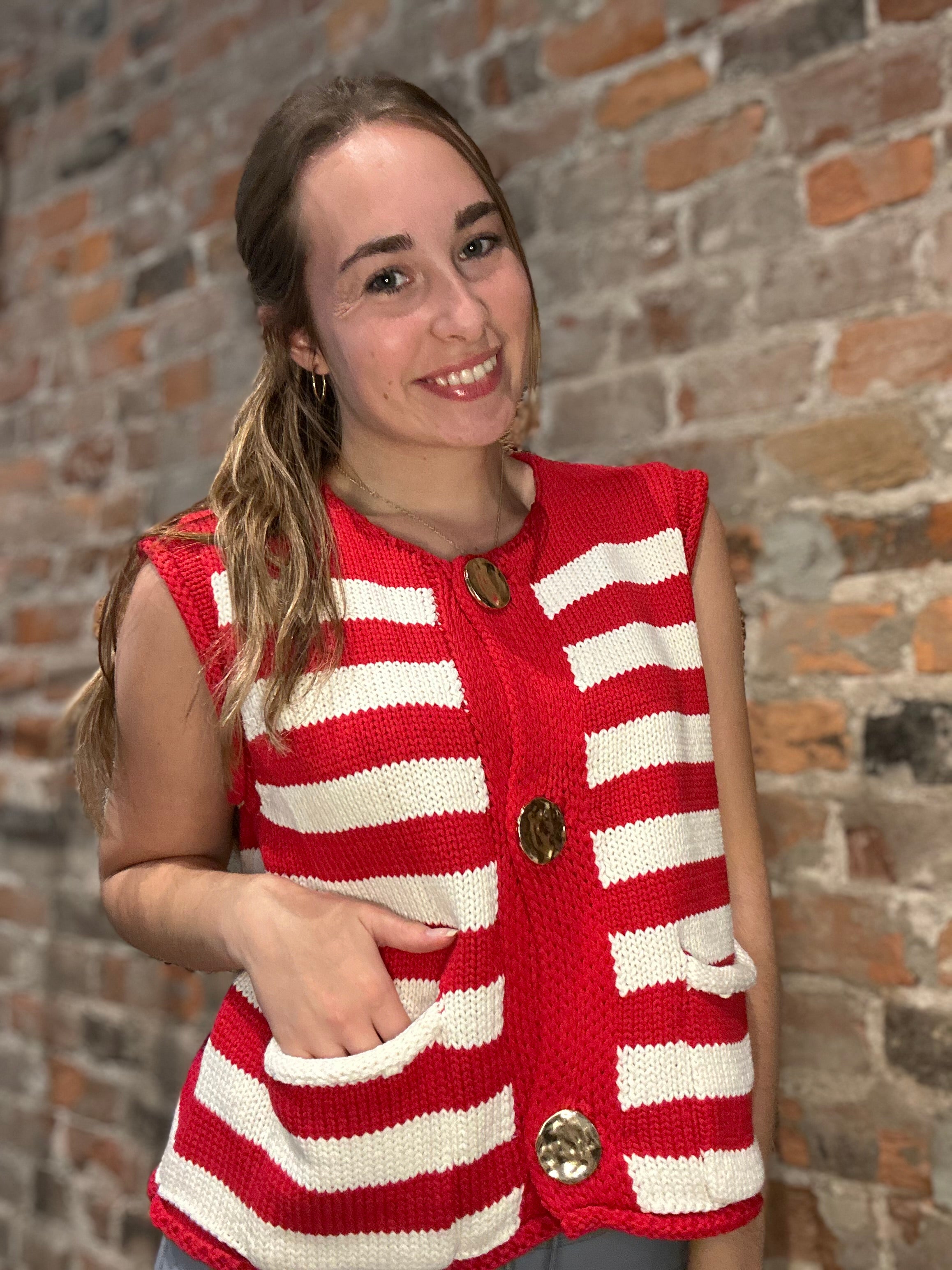 Francesca Striped Sweater Vest-Sweaters-She & Sky-The Funky Zebra Ames, Women's Fashion Boutique in Ames, Iowa