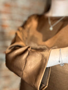 Mira Coffee Brown Satin Top-top-Cozy Co-The Funky Zebra Ames, Women's Fashion Boutique in Ames, Iowa