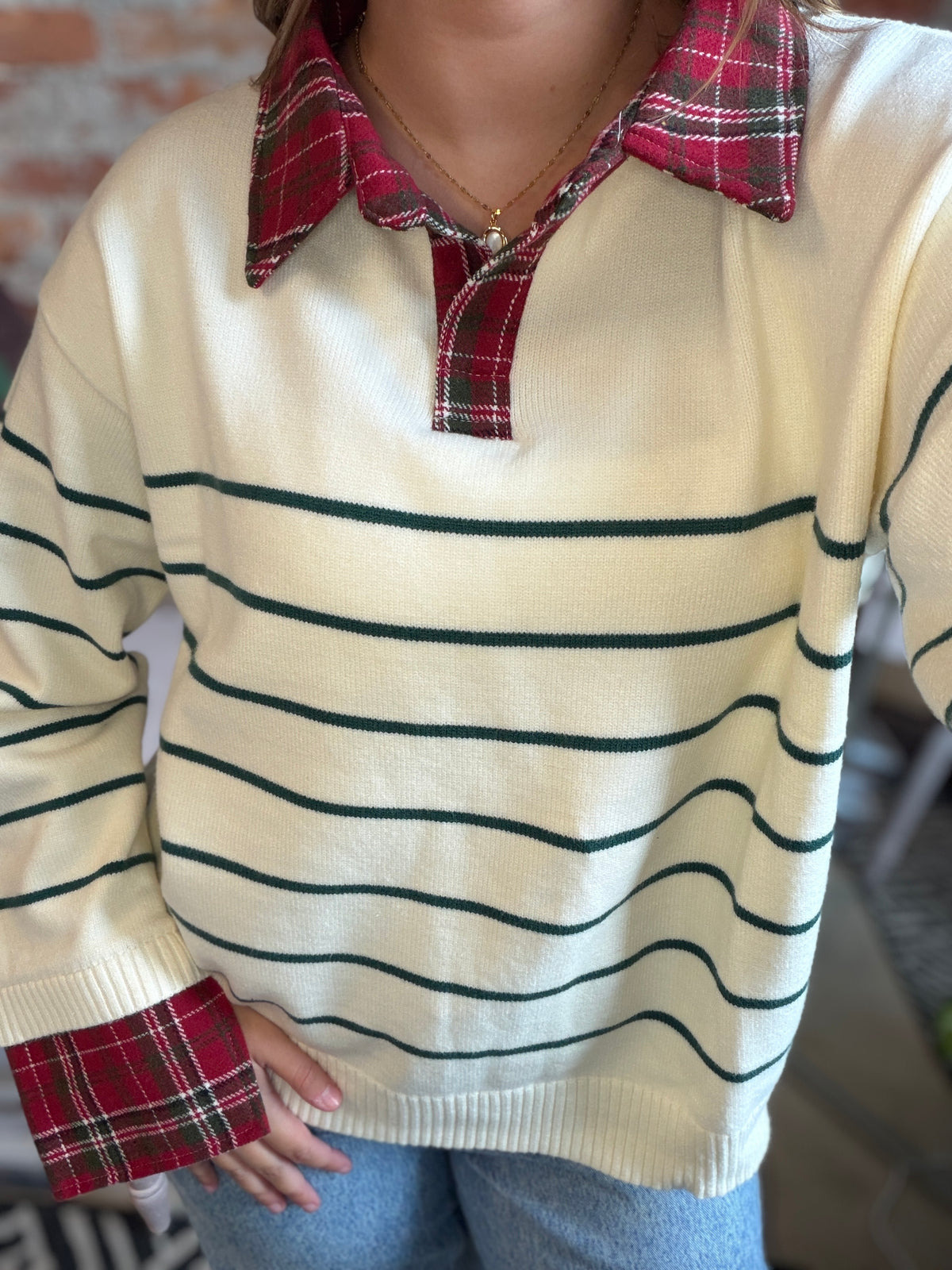 Erin Plaid Collared Sweater-apparel-She & Sky-The Funky Zebra Ames, Women's Fashion Boutique in Ames, Iowa