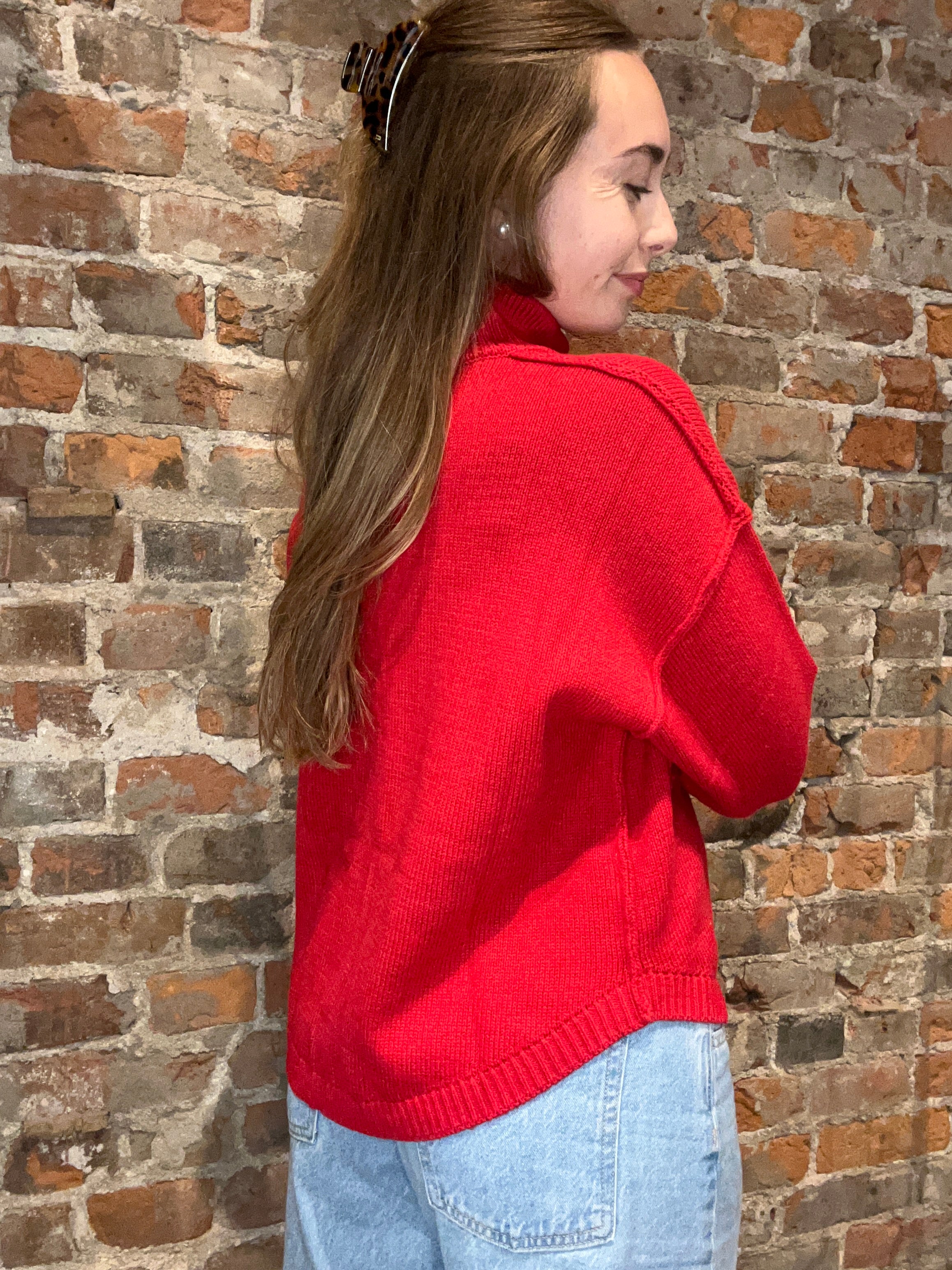 Shantel Red Oversized Sweater Jacket-Sweaters-in february-The Funky Zebra Ames, Women's Fashion Boutique in Ames, Iowa