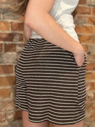 Evie Espresso Striped Drawstring Shorts-Shorts-Cozy Co-The Funky Zebra Ames, Women's Fashion Boutique in Ames, Iowa